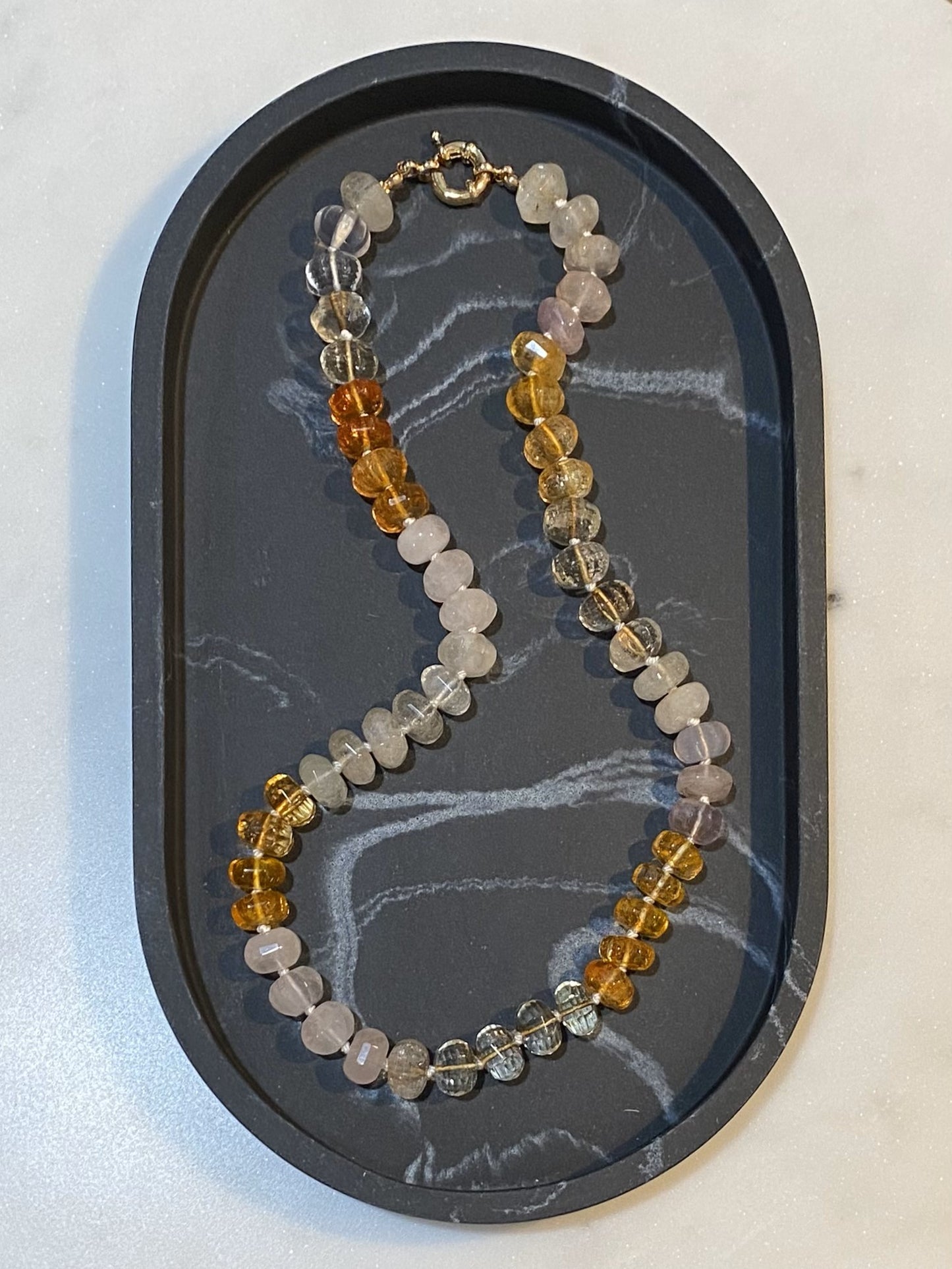 12mm Citrine, Rose Quartz, and Smokey Quartz Rondelle Necklace