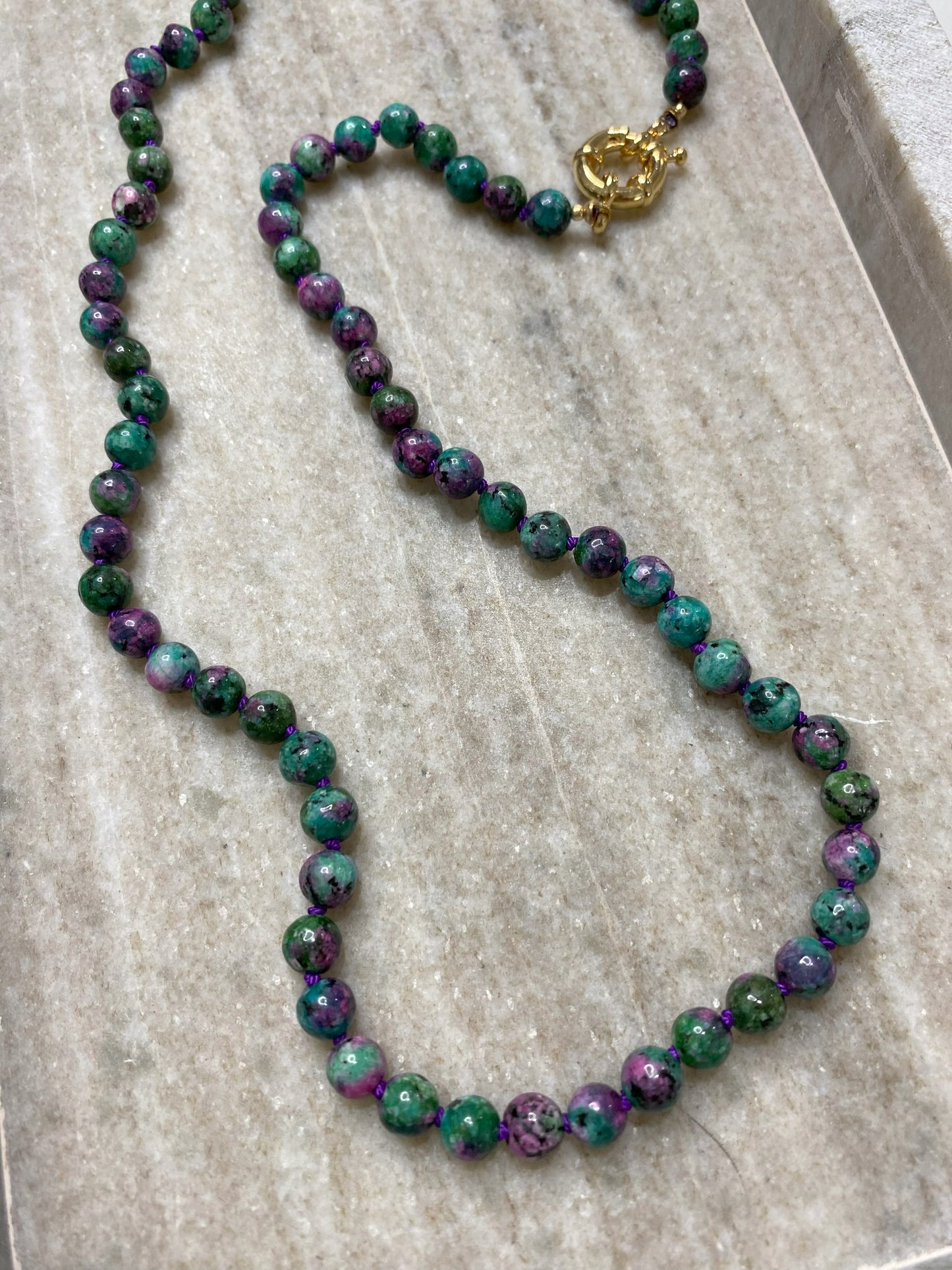 6mm Ruby in Zoisite Necklace