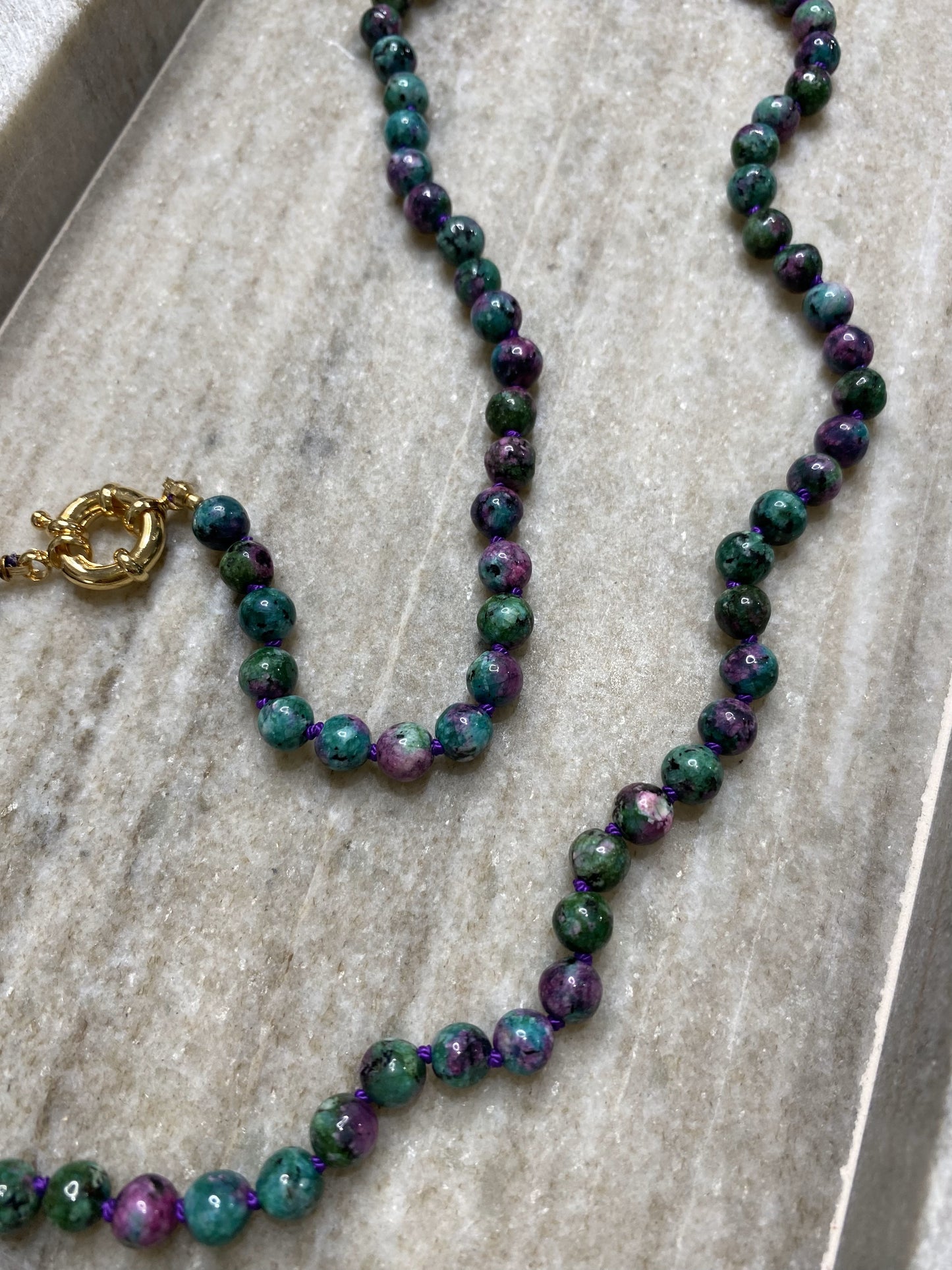 6mm Ruby in Zoisite Necklace