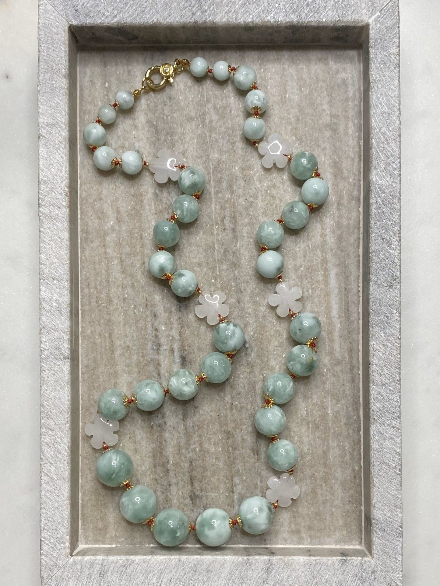 6-14mm Graduated Green Moonstone and Jade Necklace