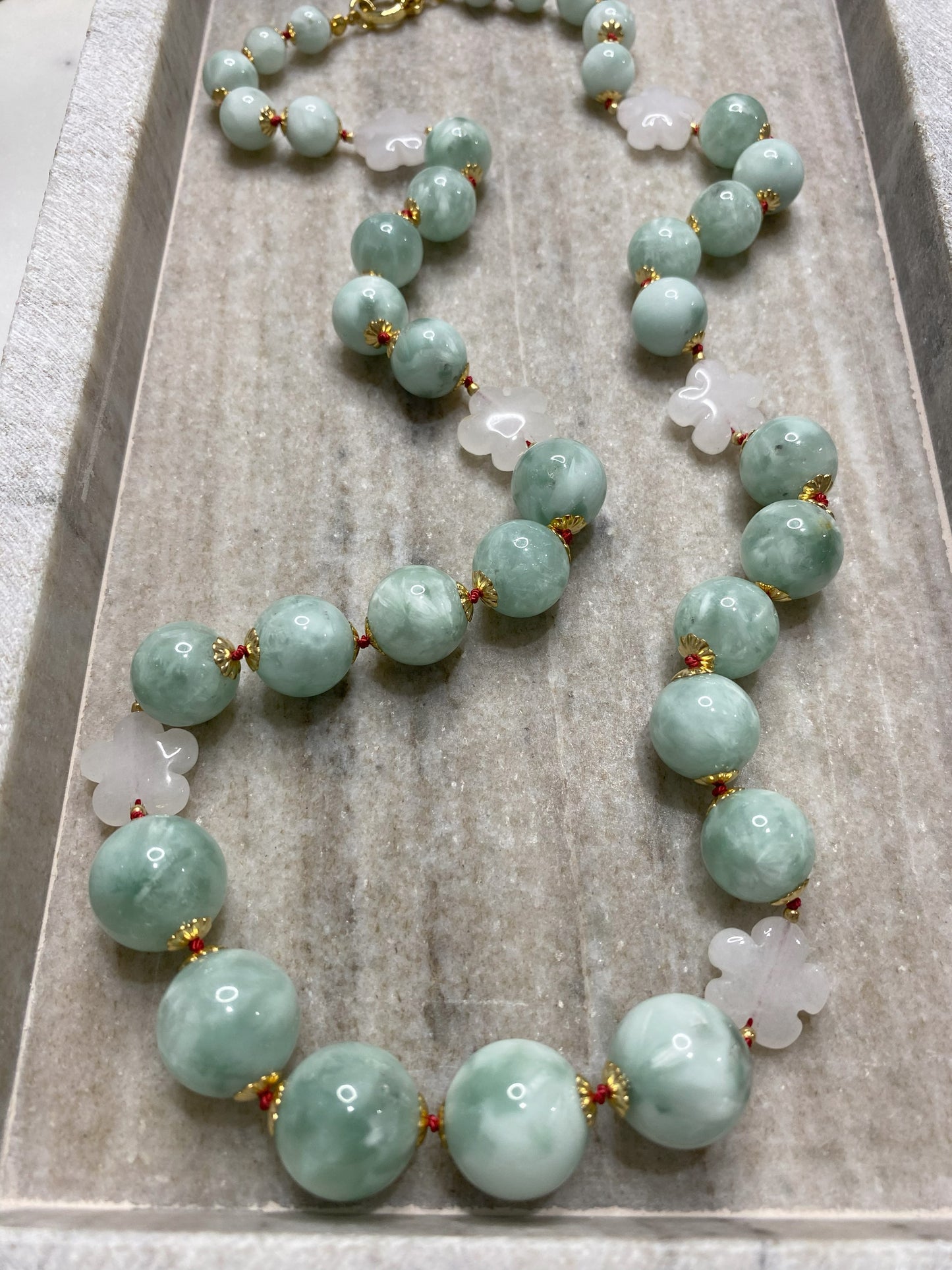 6-14mm Graduated Green Moonstone and Jade Necklace