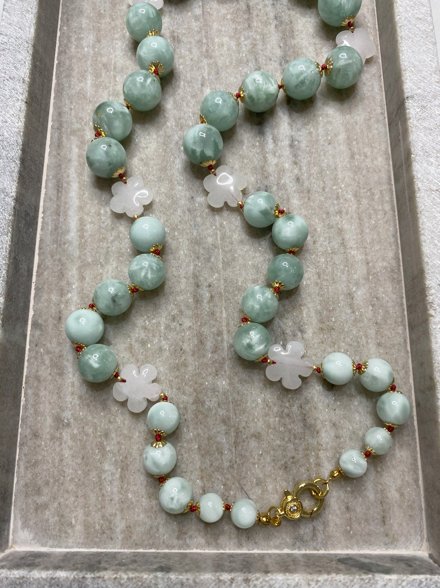 6-14mm Graduated Green Moonstone and Jade Necklace