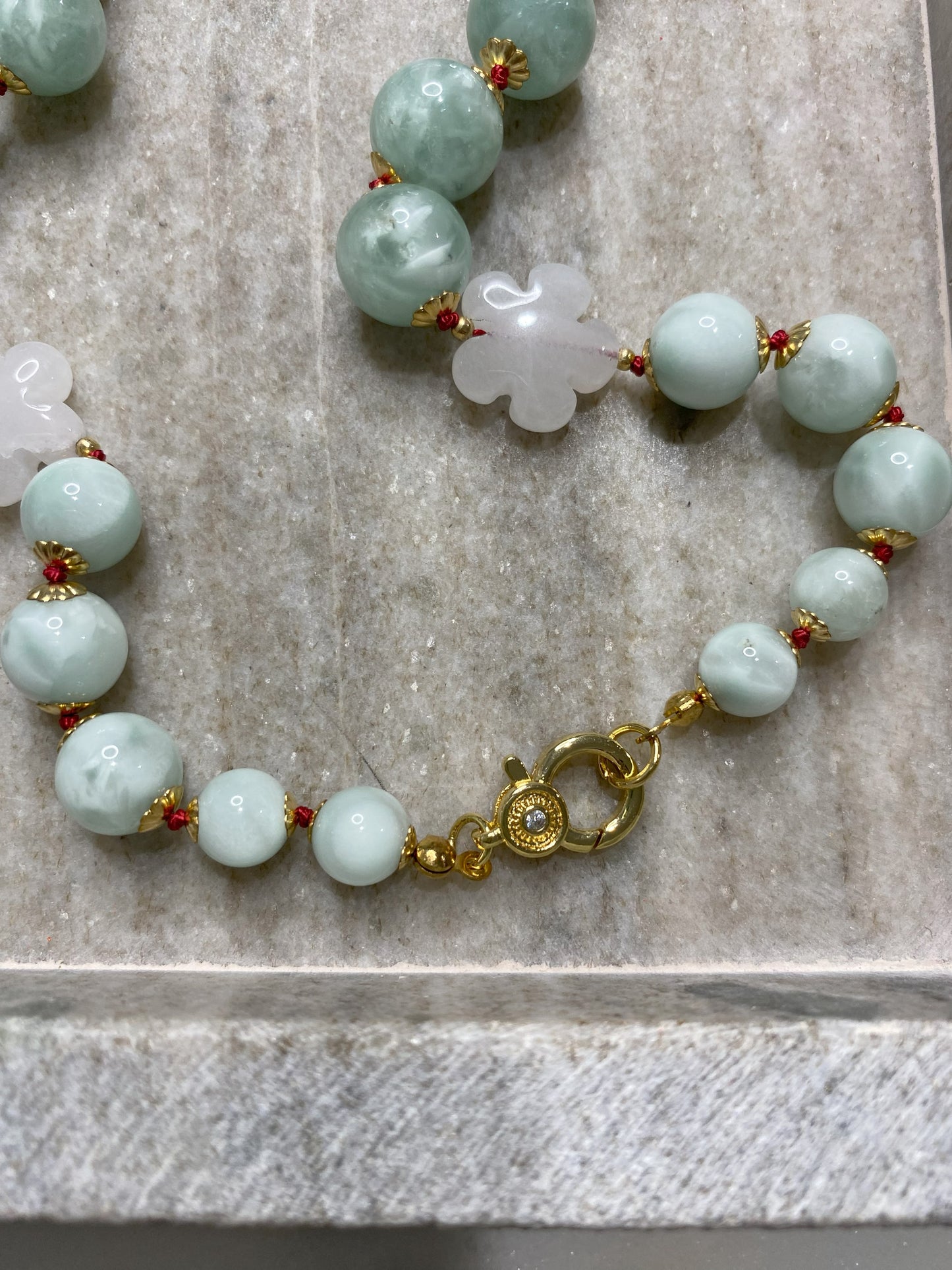 6-14mm Graduated Green Moonstone and Jade Necklace
