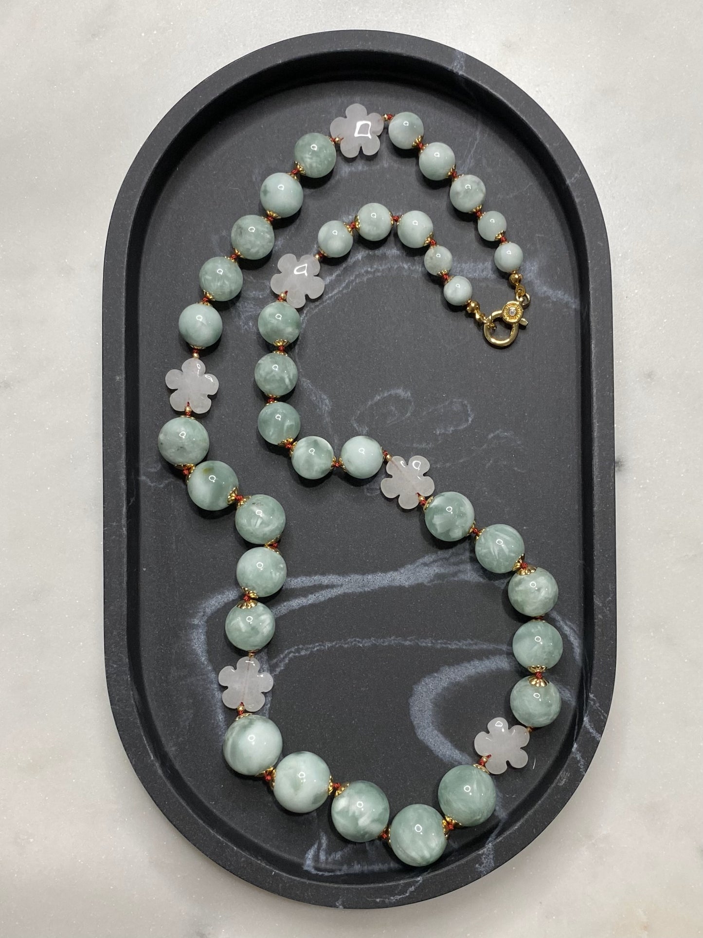6-14mm Graduated Green Moonstone and Jade Necklace