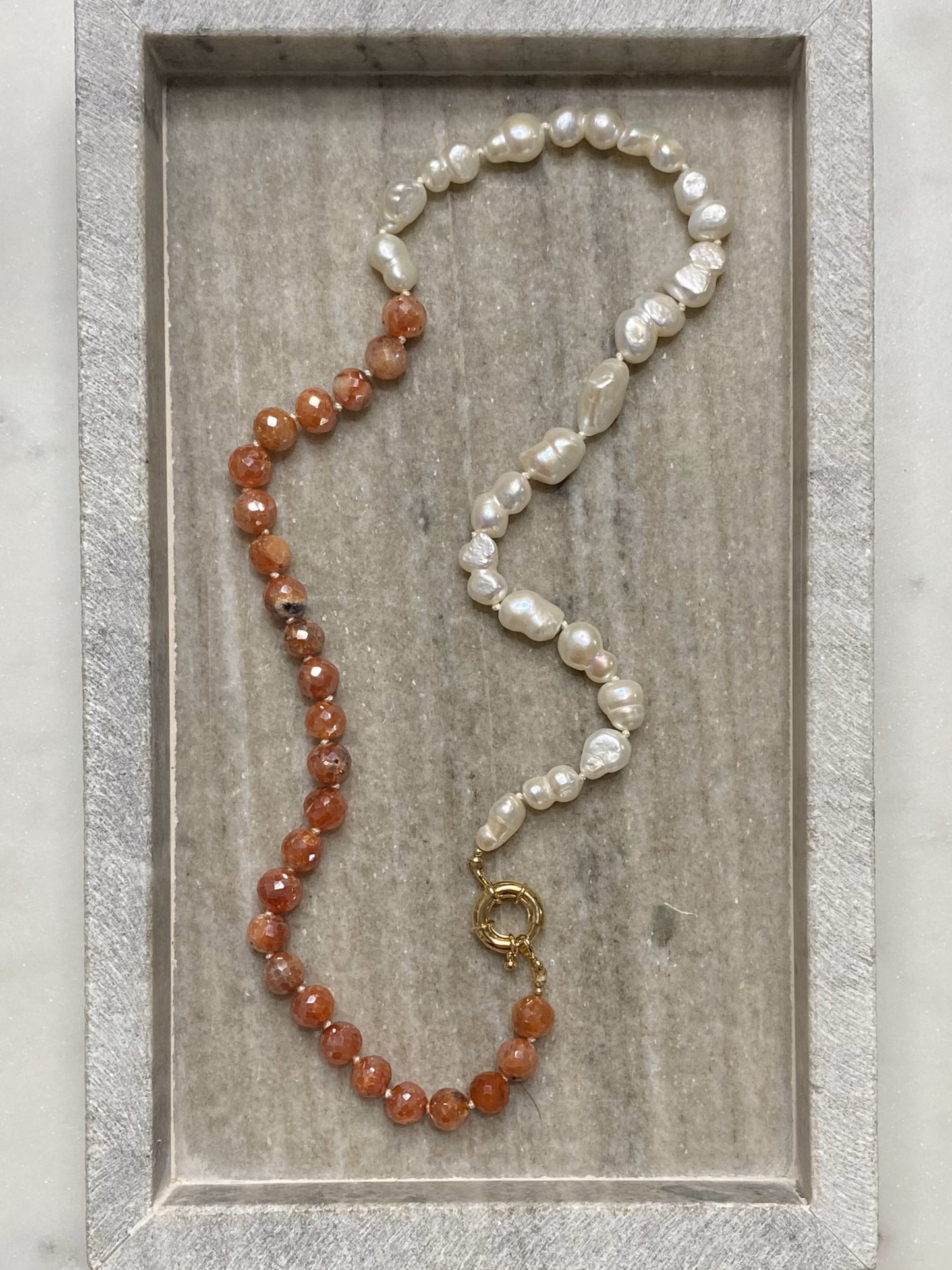 8mm Carnelian and Pearl Half-and-Half Necklace