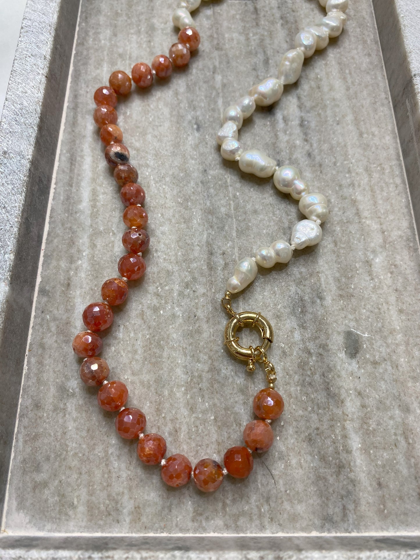 8mm Carnelian and Pearl Half-and-Half Necklace