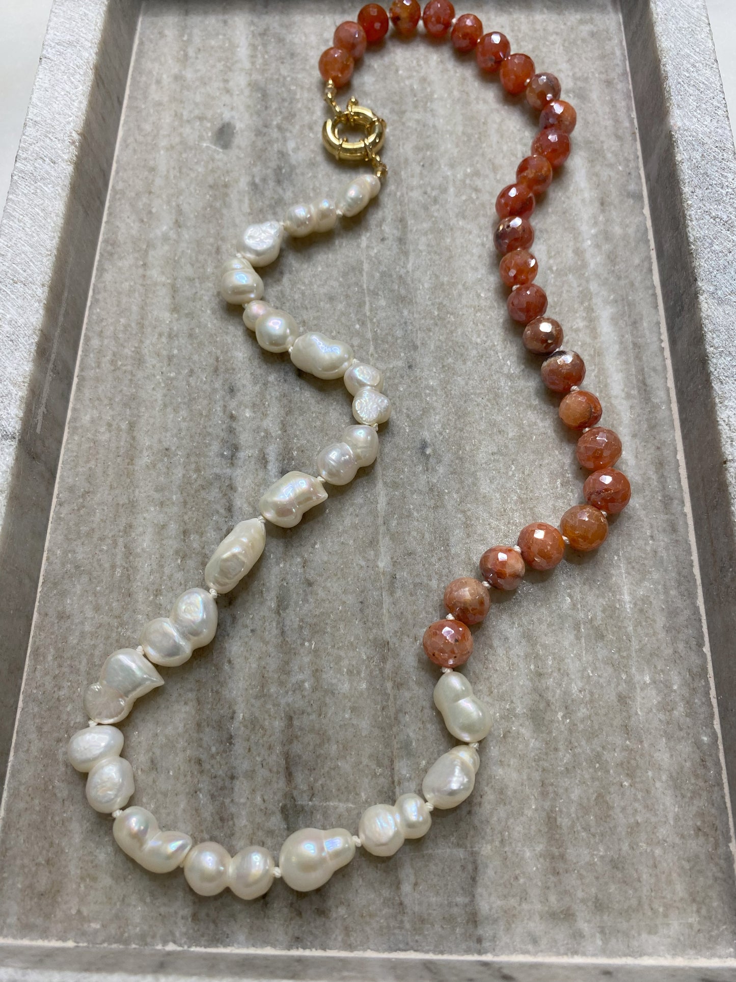 8mm Carnelian and Pearl Half-and-Half Necklace