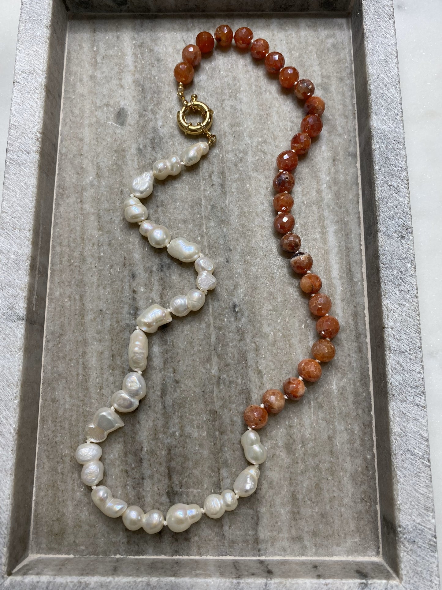 8mm Carnelian and Pearl Half-and-Half Necklace