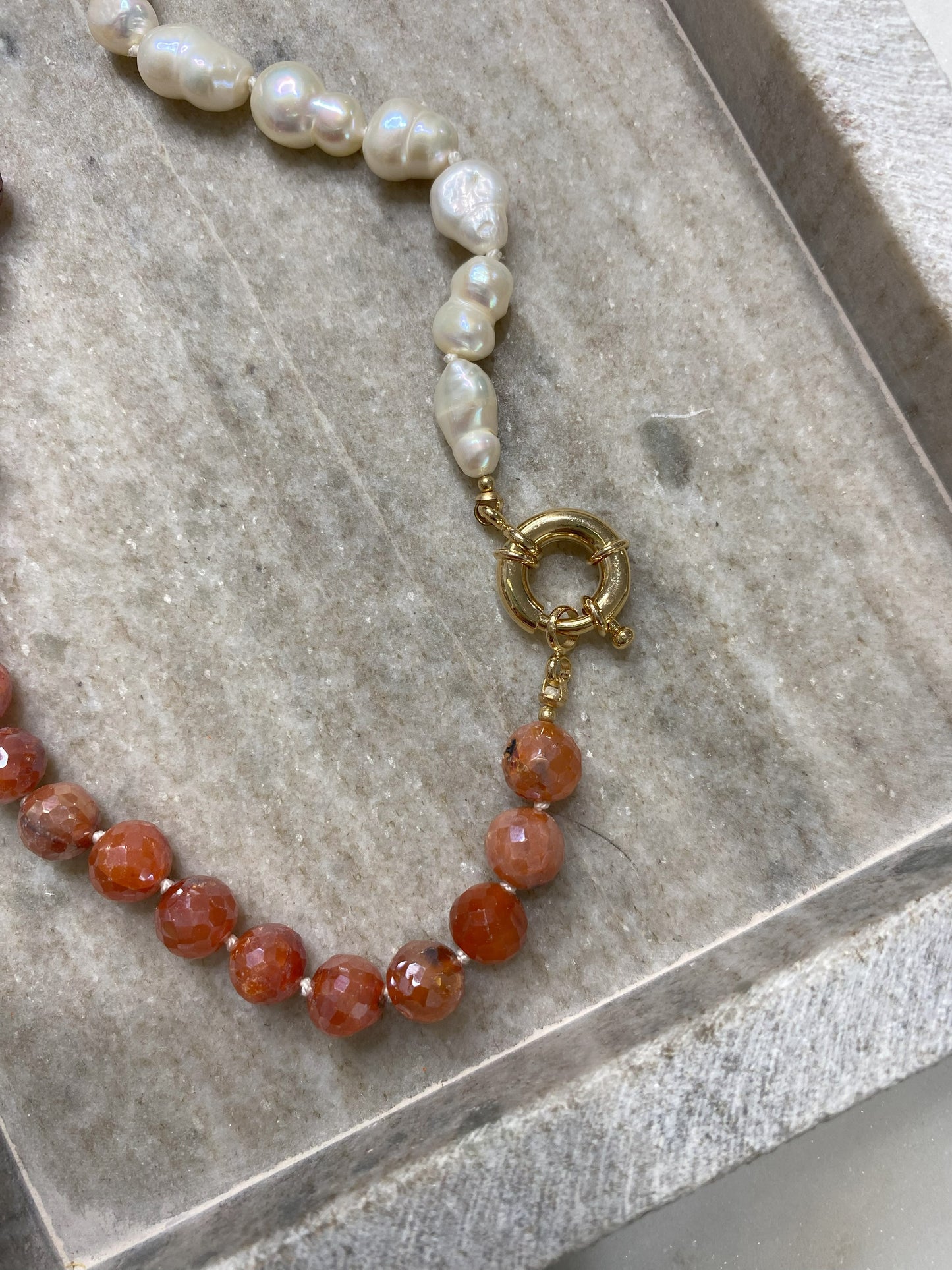 8mm Carnelian and Pearl Half-and-Half Necklace