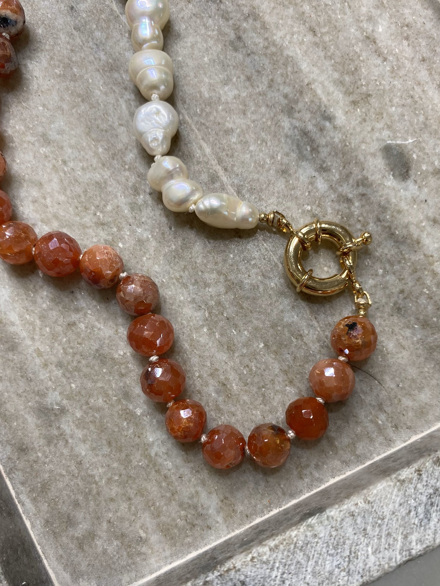 8mm Carnelian and Pearl Half-and-Half Necklace