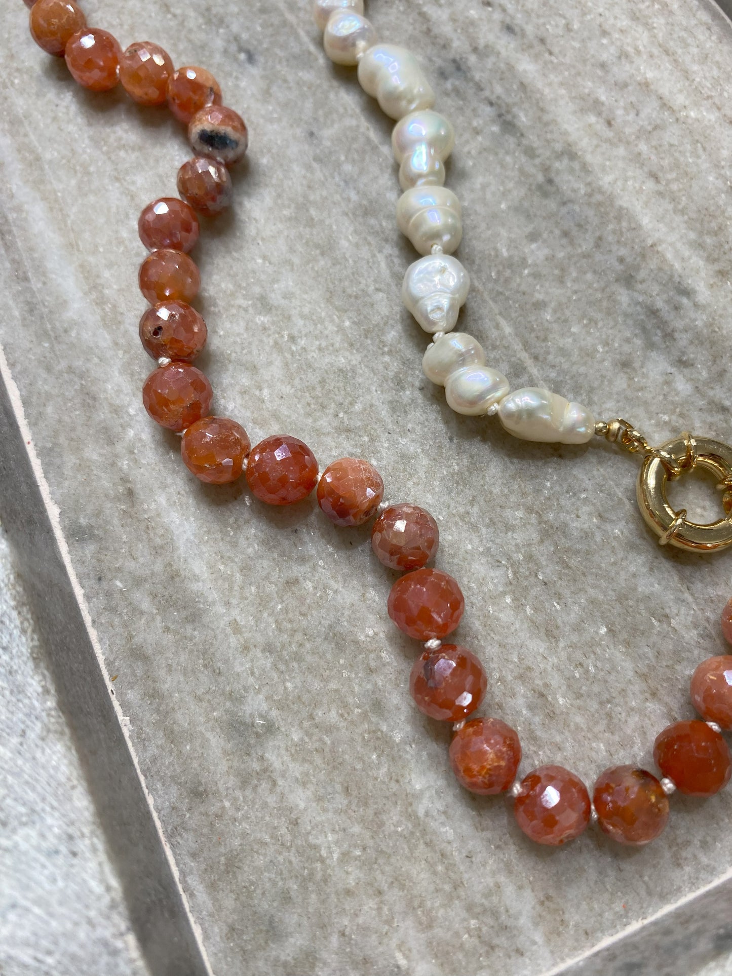 8mm Carnelian and Pearl Half-and-Half Necklace