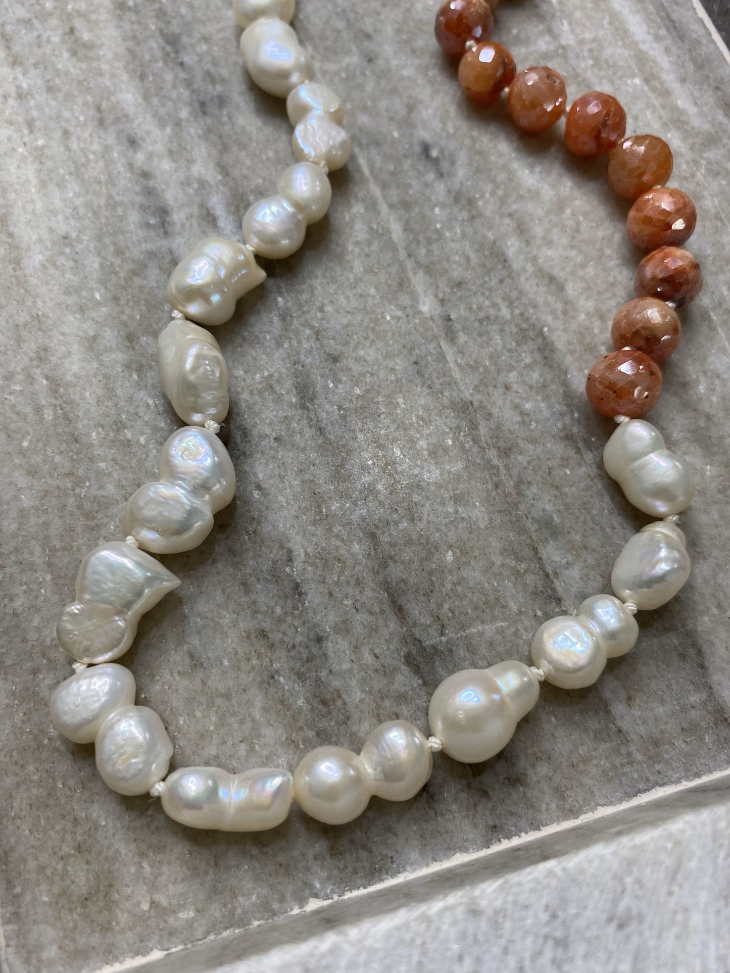 8mm Carnelian and Pearl Half-and-Half Necklace