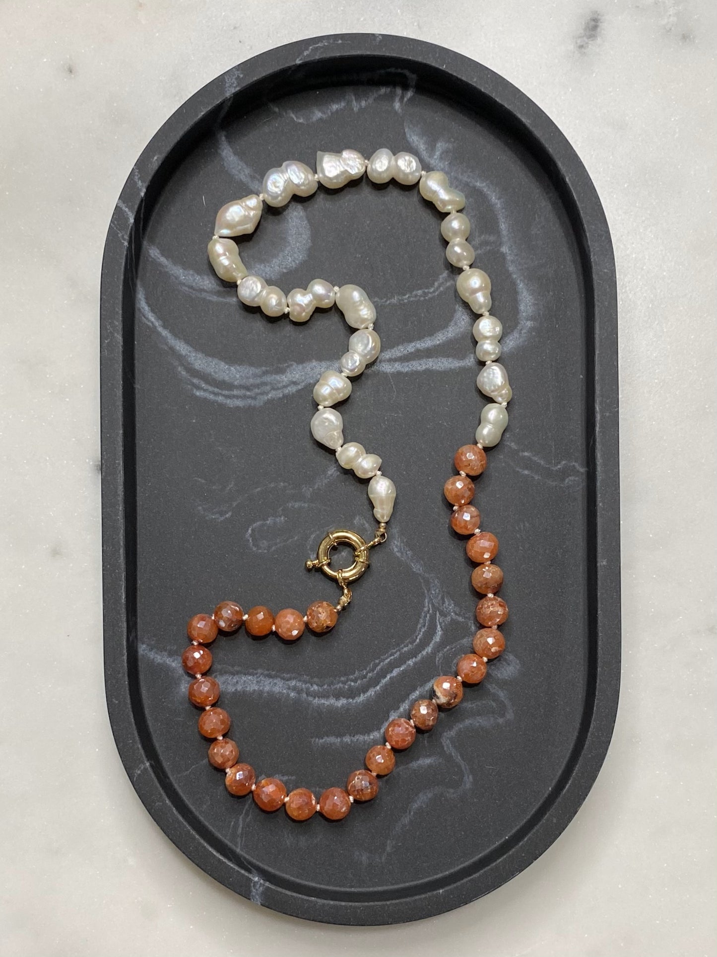 8mm Carnelian and Pearl Half-and-Half Necklace