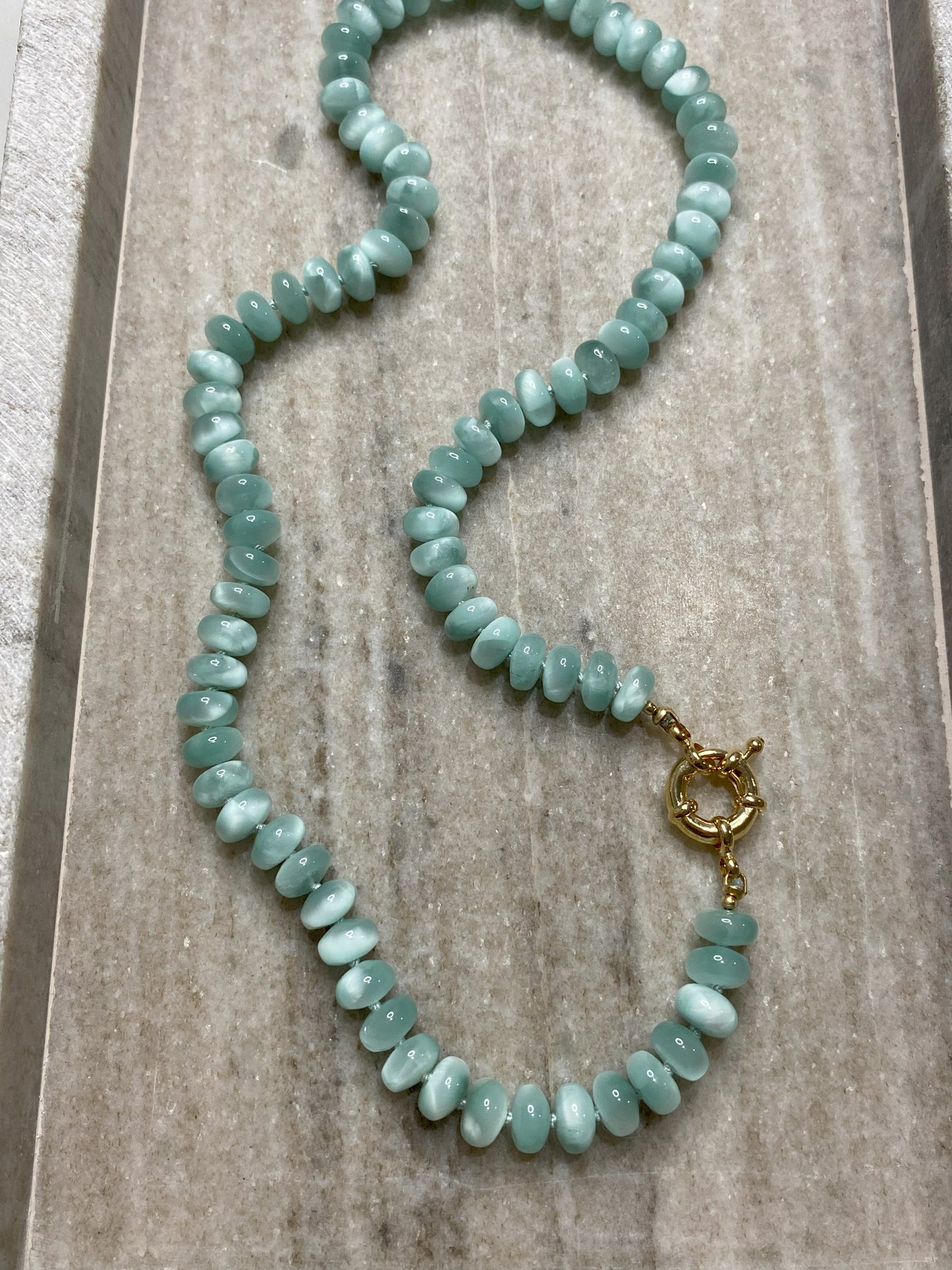 8mm Green Moonstone Rondelle Necklace