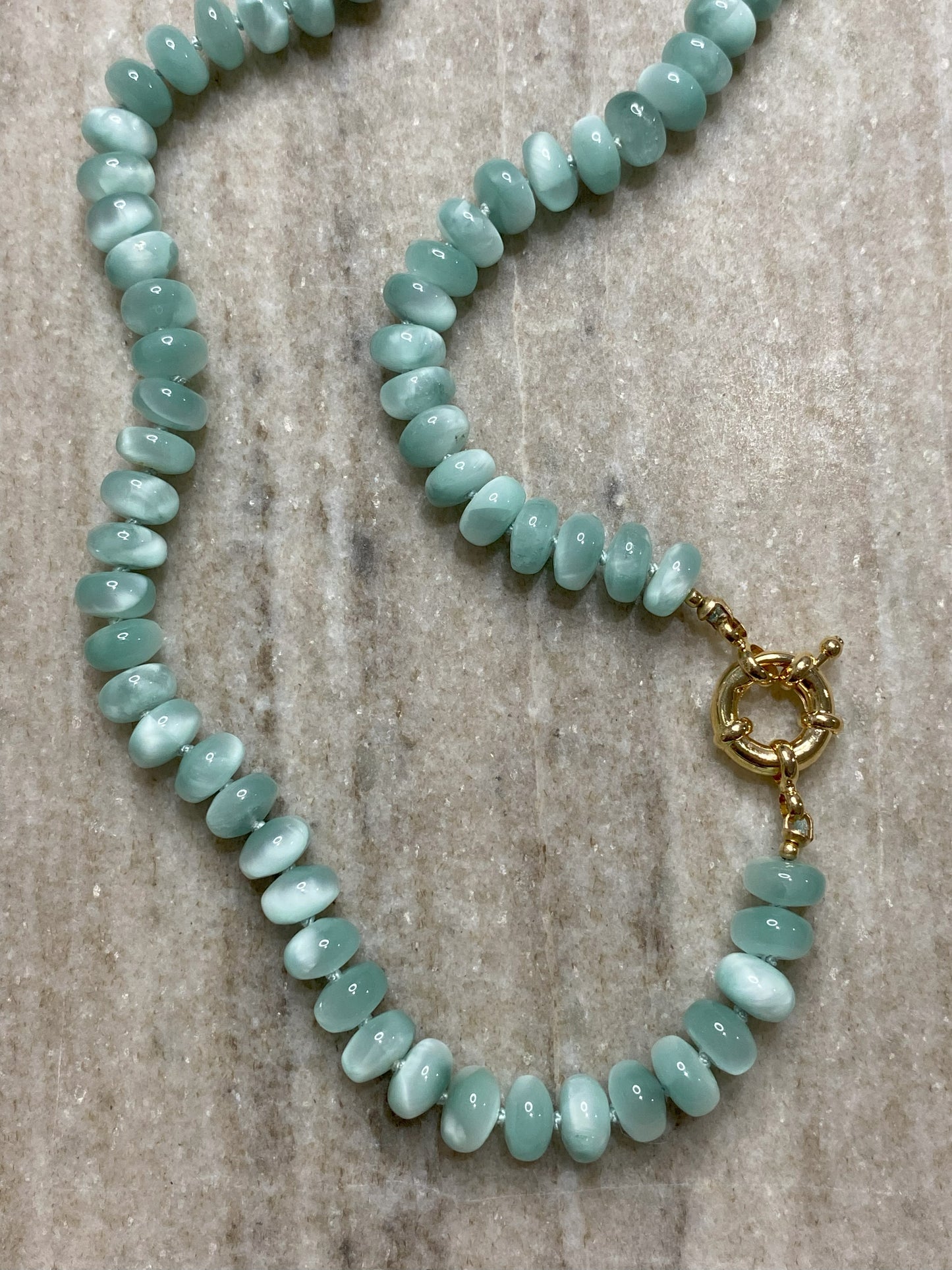 8mm Green Moonstone Rondelle Necklace