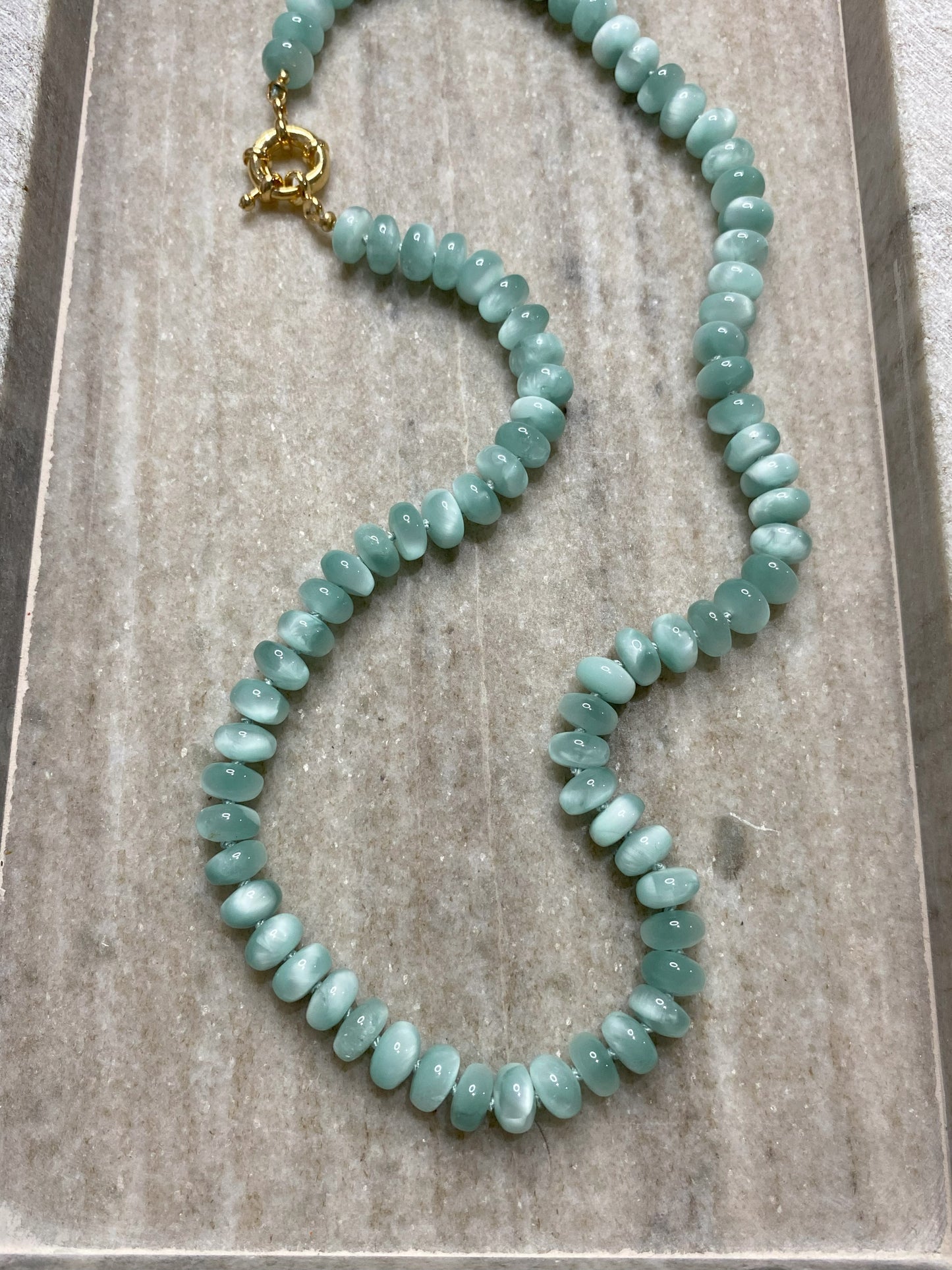 8mm Green Moonstone Rondelle Necklace