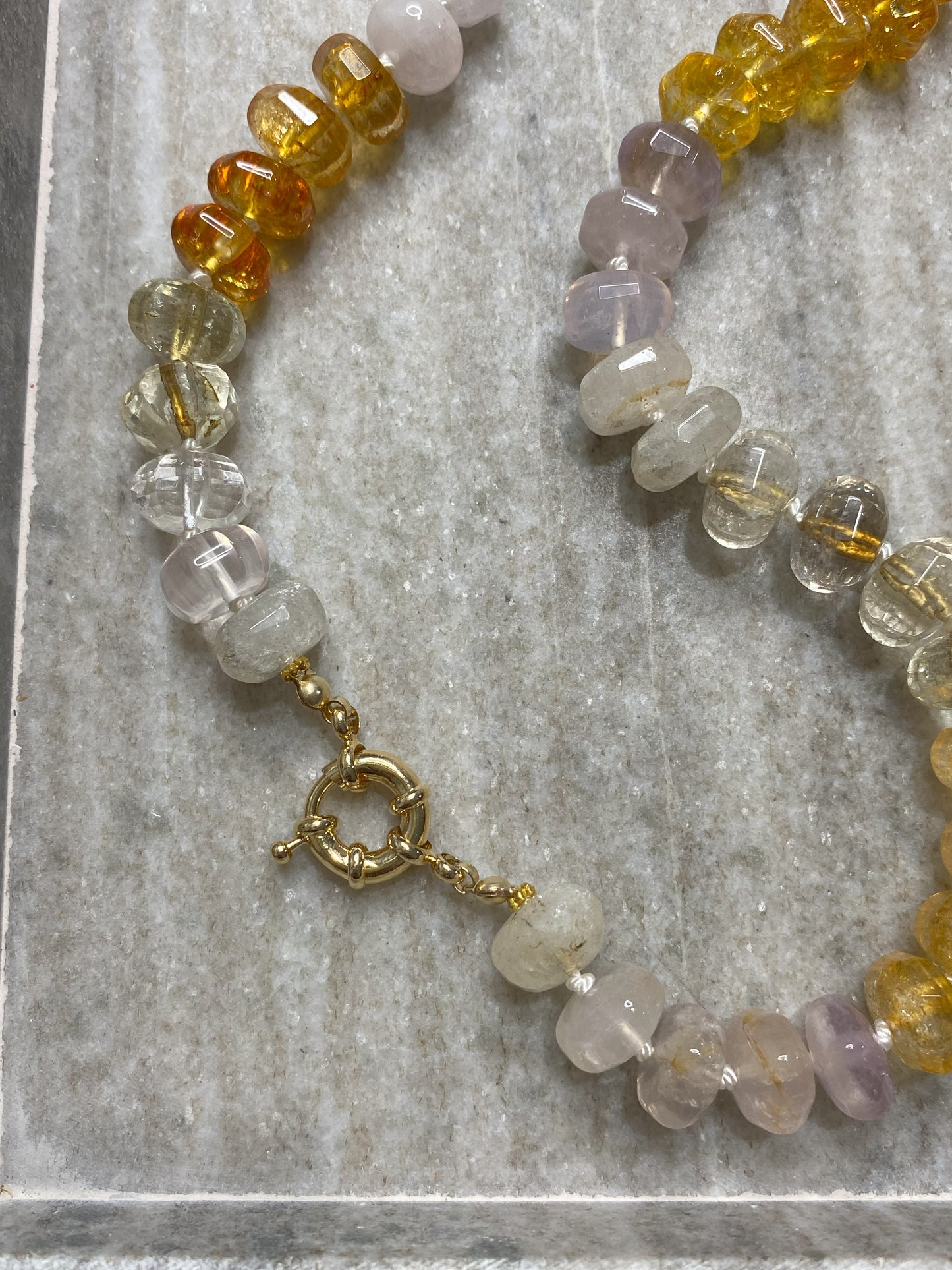 12mm Citrine, Rose Quartz, and Smokey Quartz Rondelle Necklace