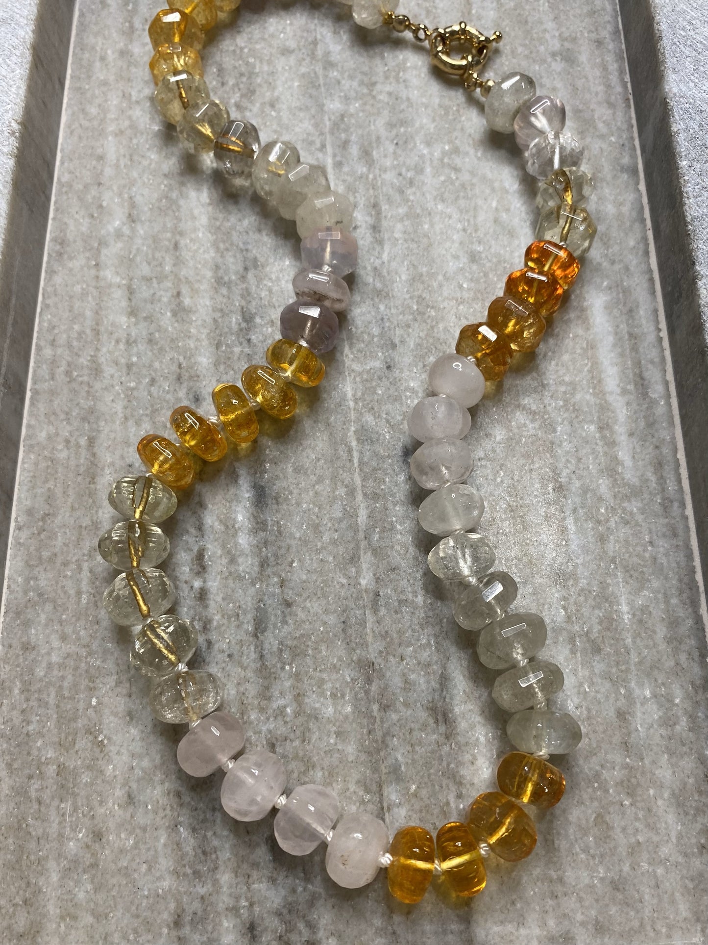 12mm Citrine, Rose Quartz, and Smokey Quartz Rondelle Necklace