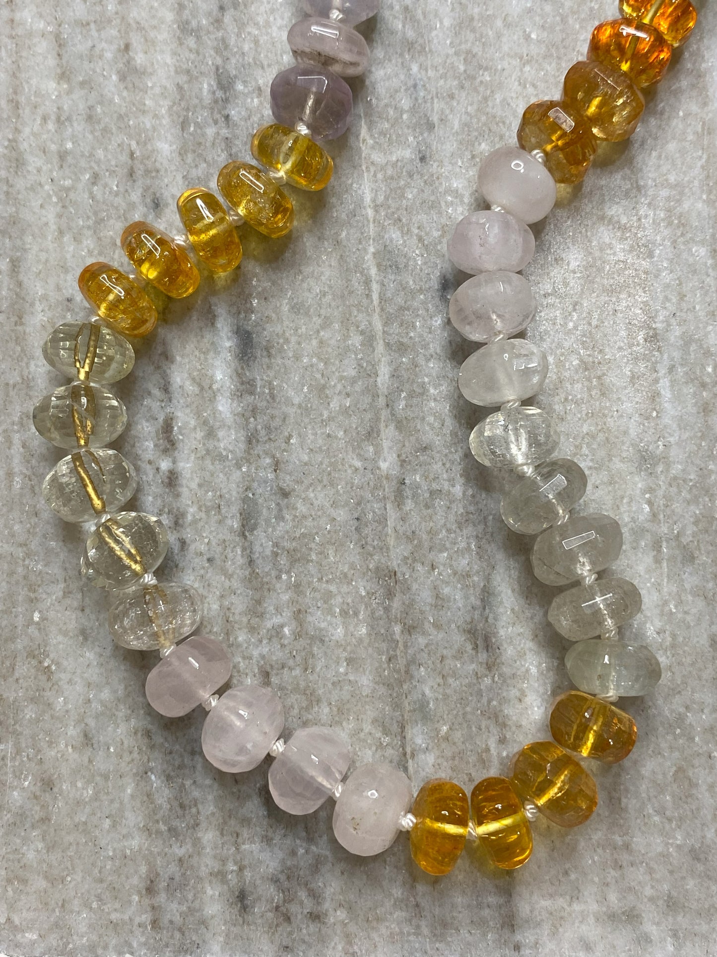 12mm Citrine, Rose Quartz, and Smokey Quartz Rondelle Necklace