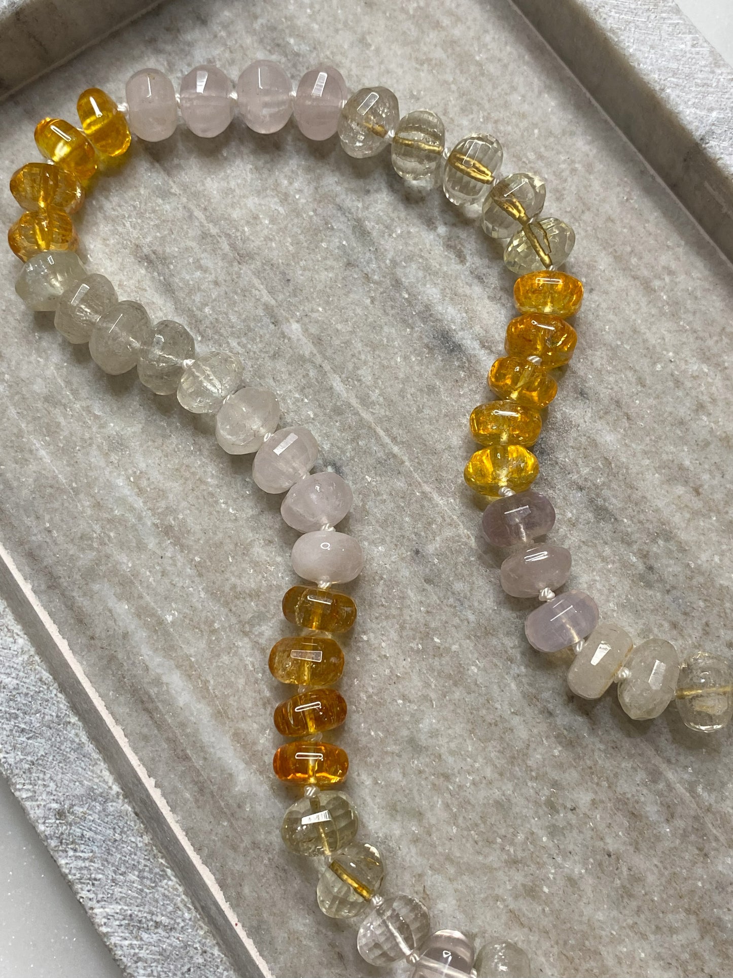12mm Citrine, Rose Quartz, and Smokey Quartz Rondelle Necklace