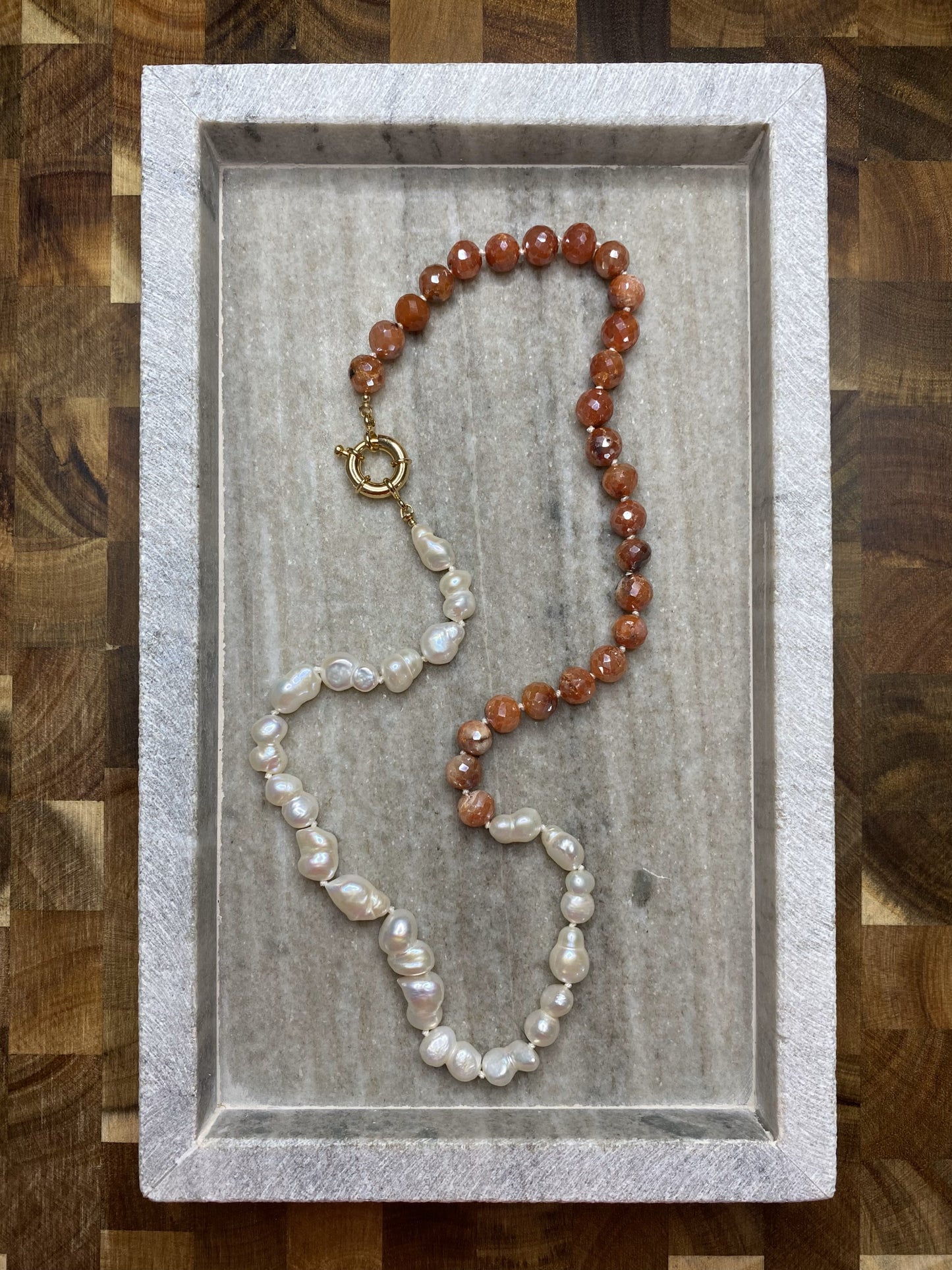 8mm Carnelian and Pearl Half-and-Half Necklace