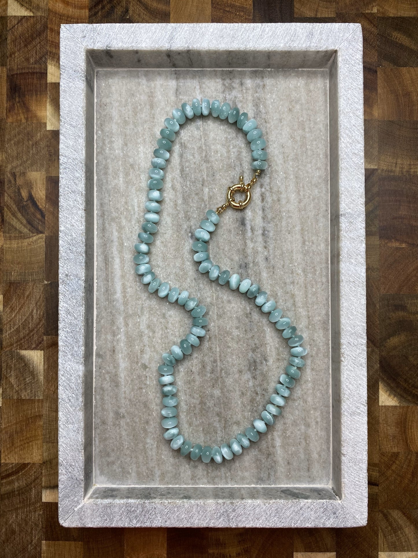8mm Green Moonstone Rondelle Necklace