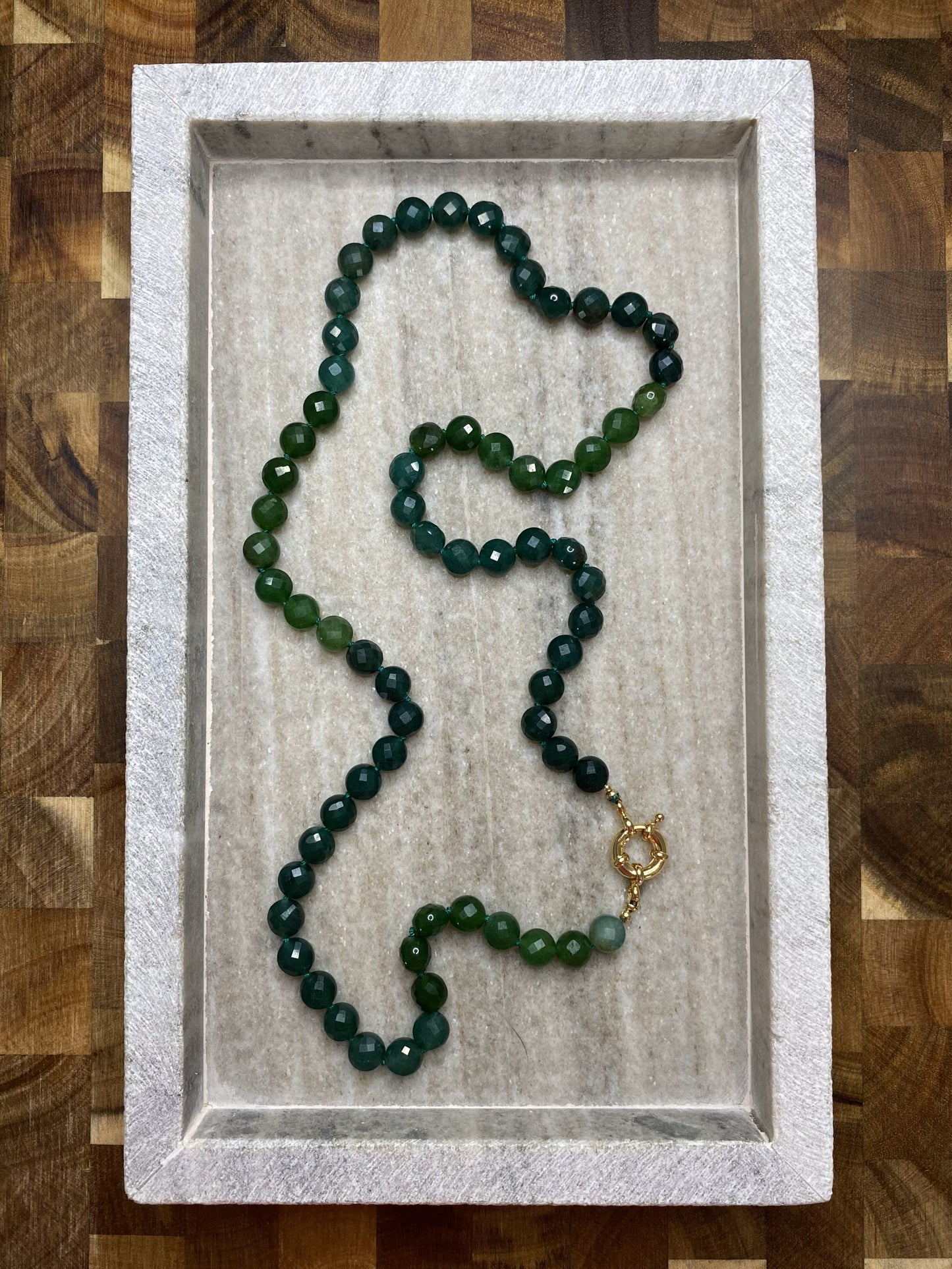 8mm Faceted Green Agate Necklace