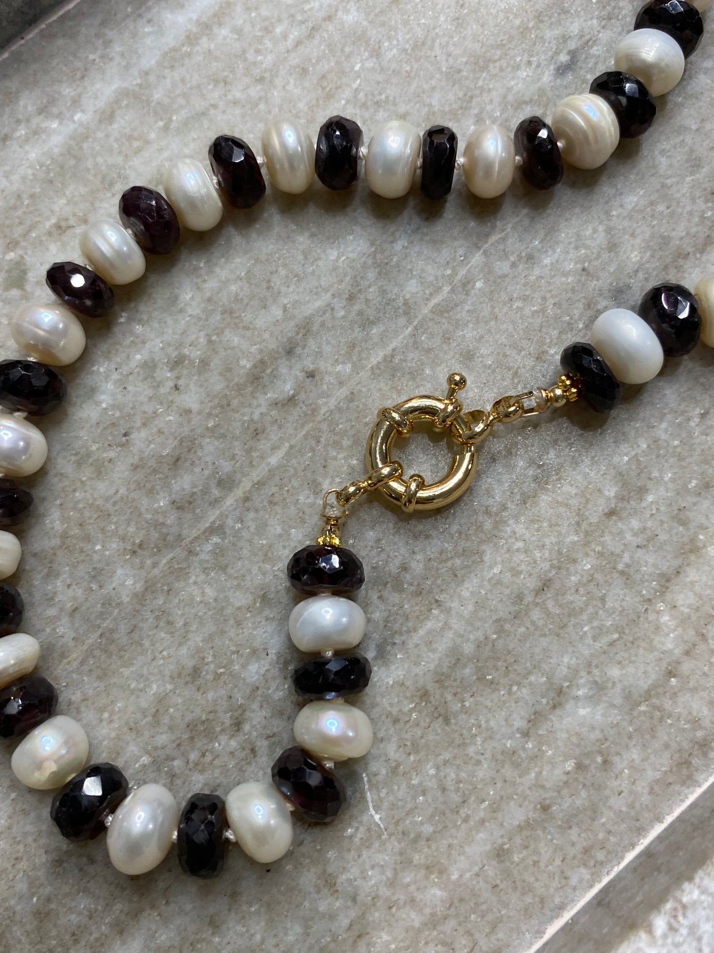 9-10mm Faceted Garnet and Freshwater Pearl Rondelle Necklace