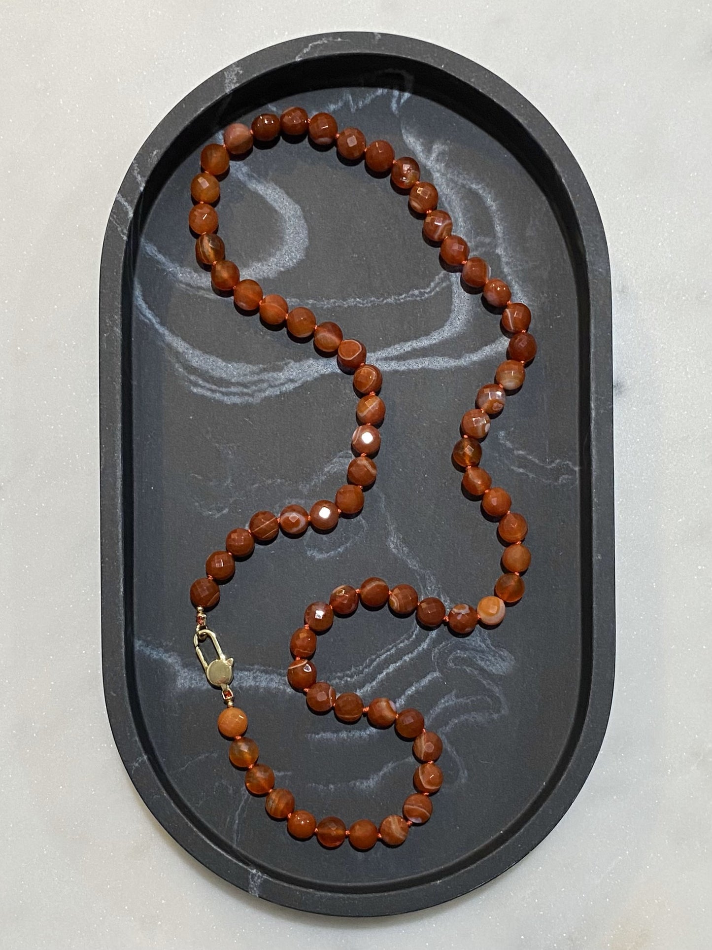 8mm Faceted Orange Banded Agate Necklace