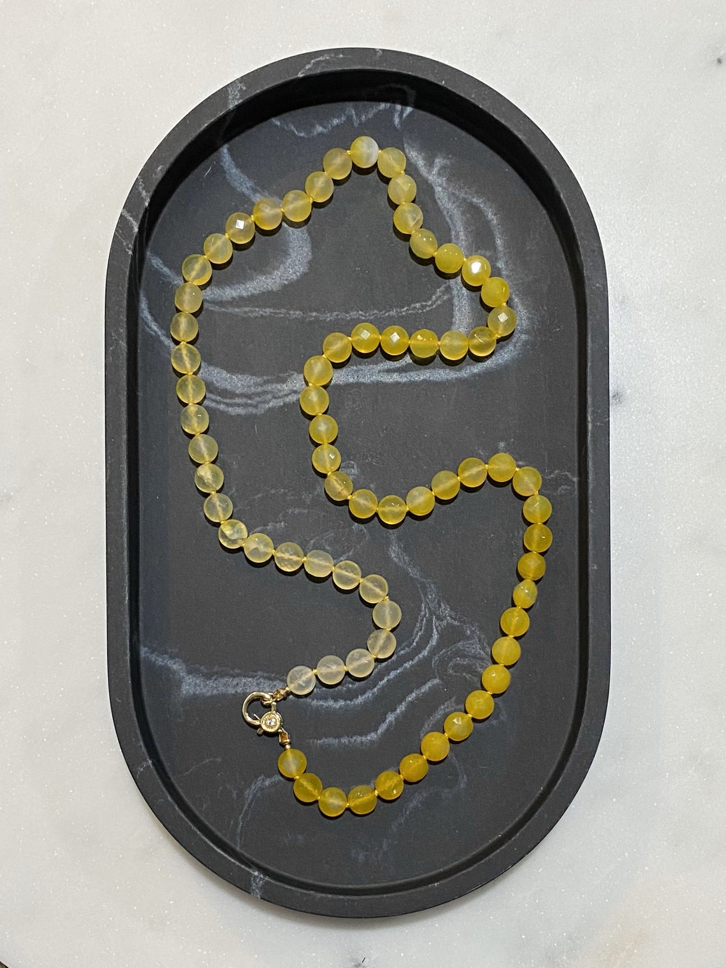 8mm Faceted Yellow Agate Necklace