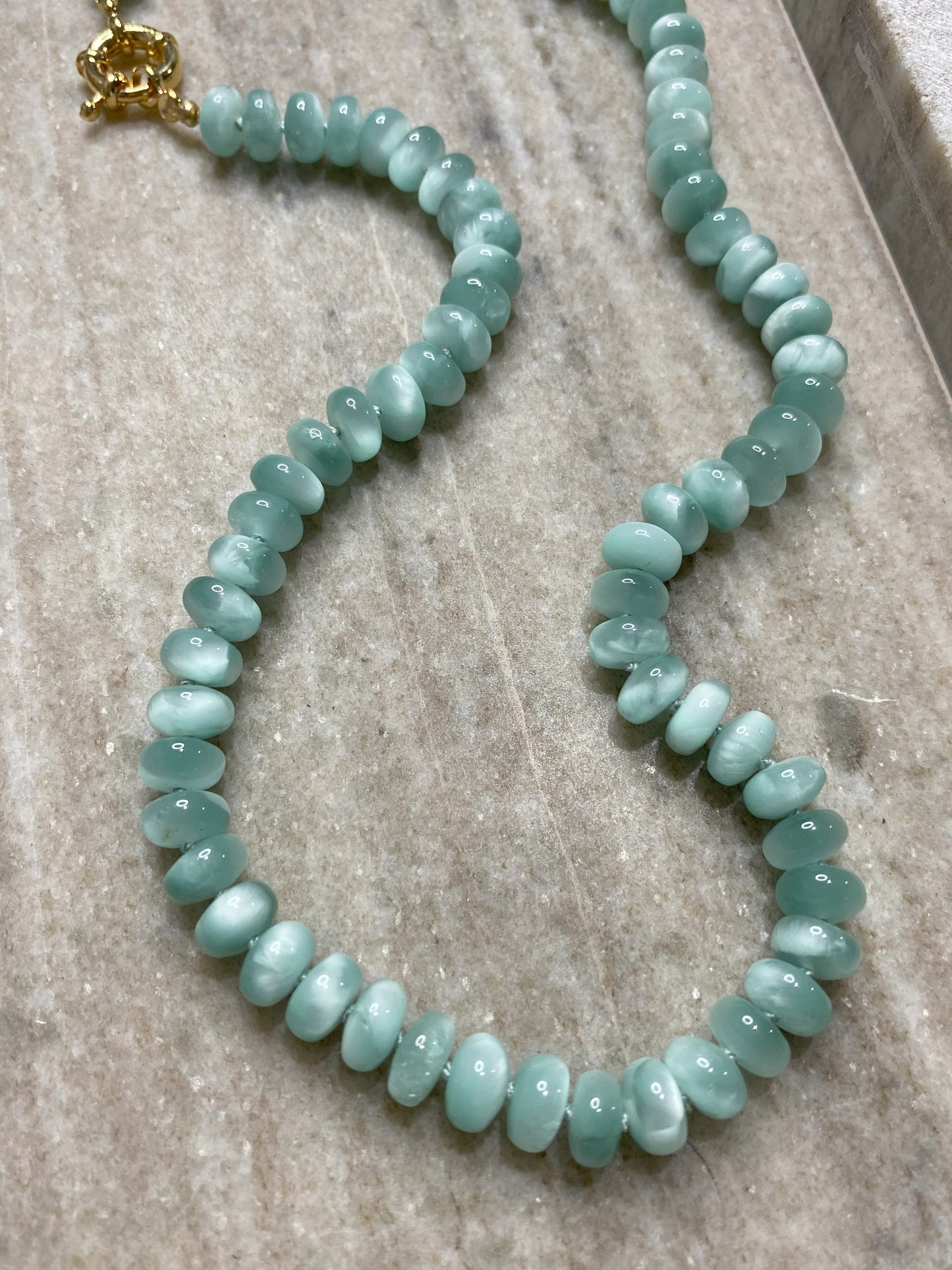 8mm Green Moonstone Rondelle Necklace