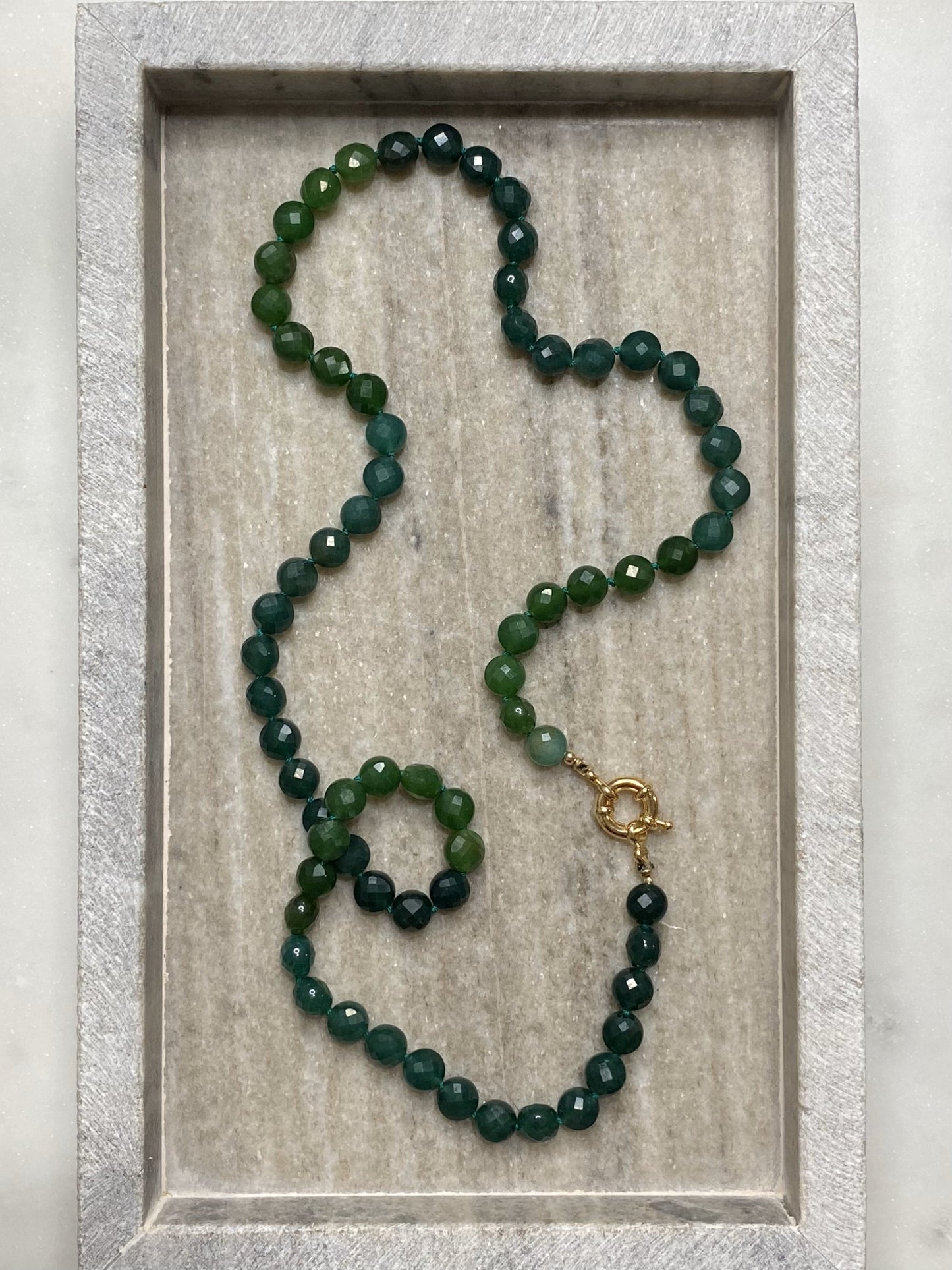 8mm Faceted Green Agate Necklace