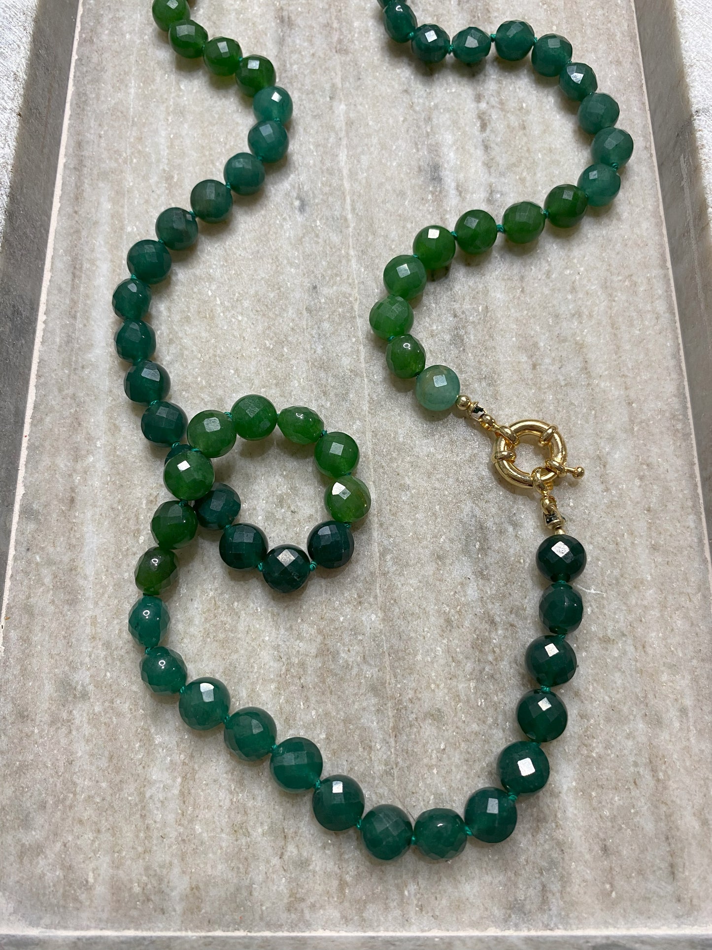 8mm Faceted Green Agate Necklace