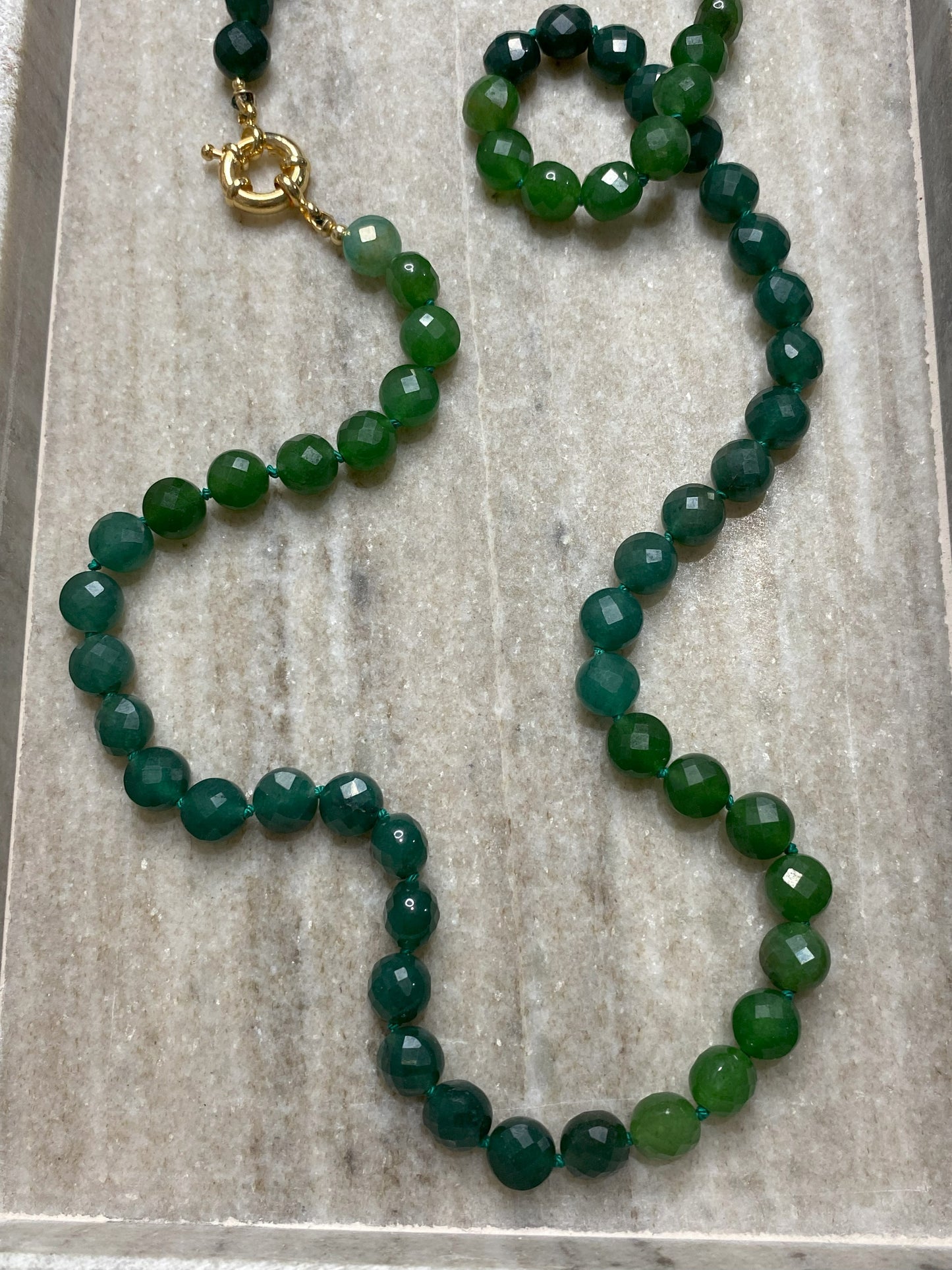 8mm Faceted Green Agate Necklace
