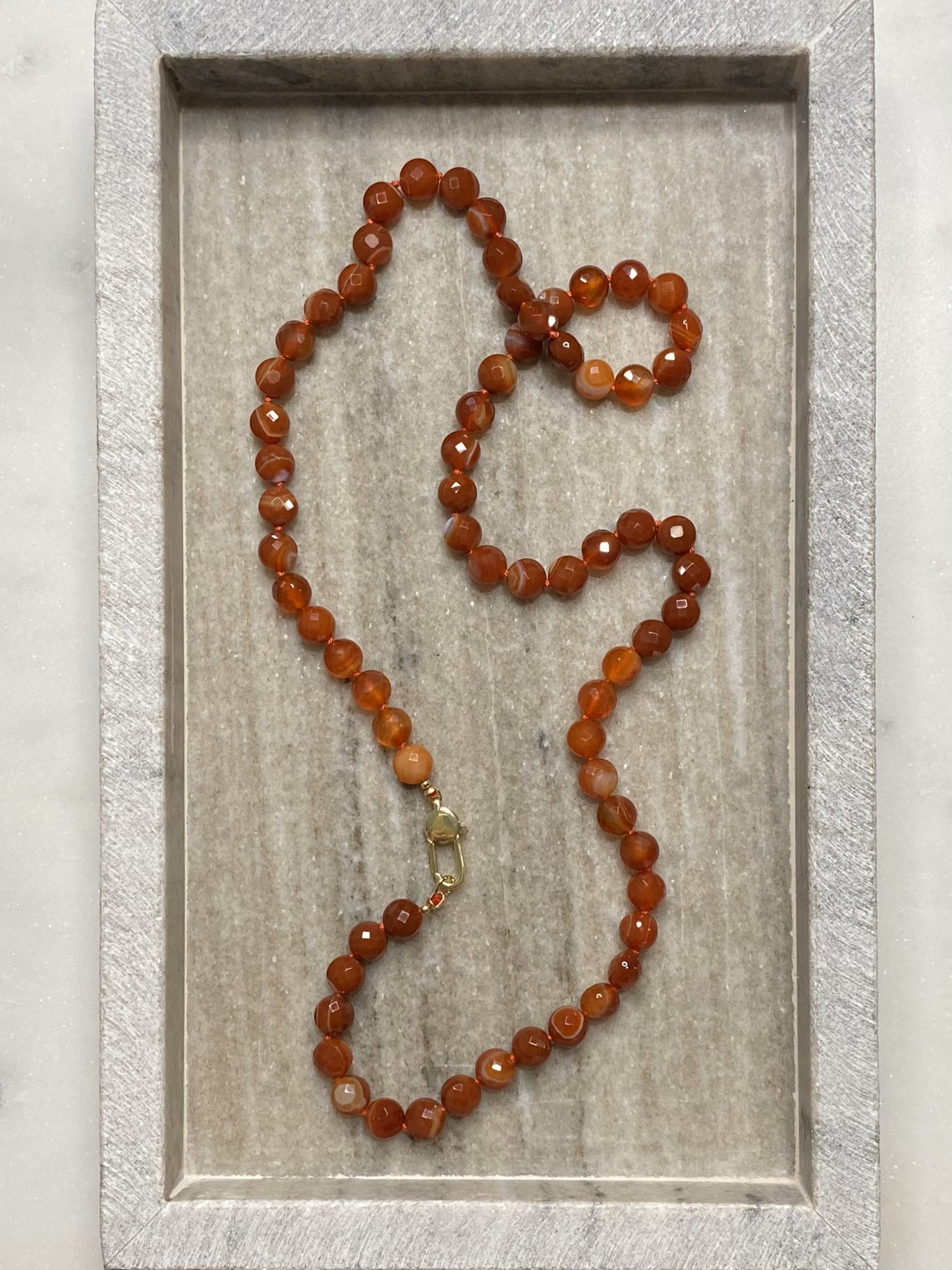 8mm Faceted Orange Banded Agate Necklace