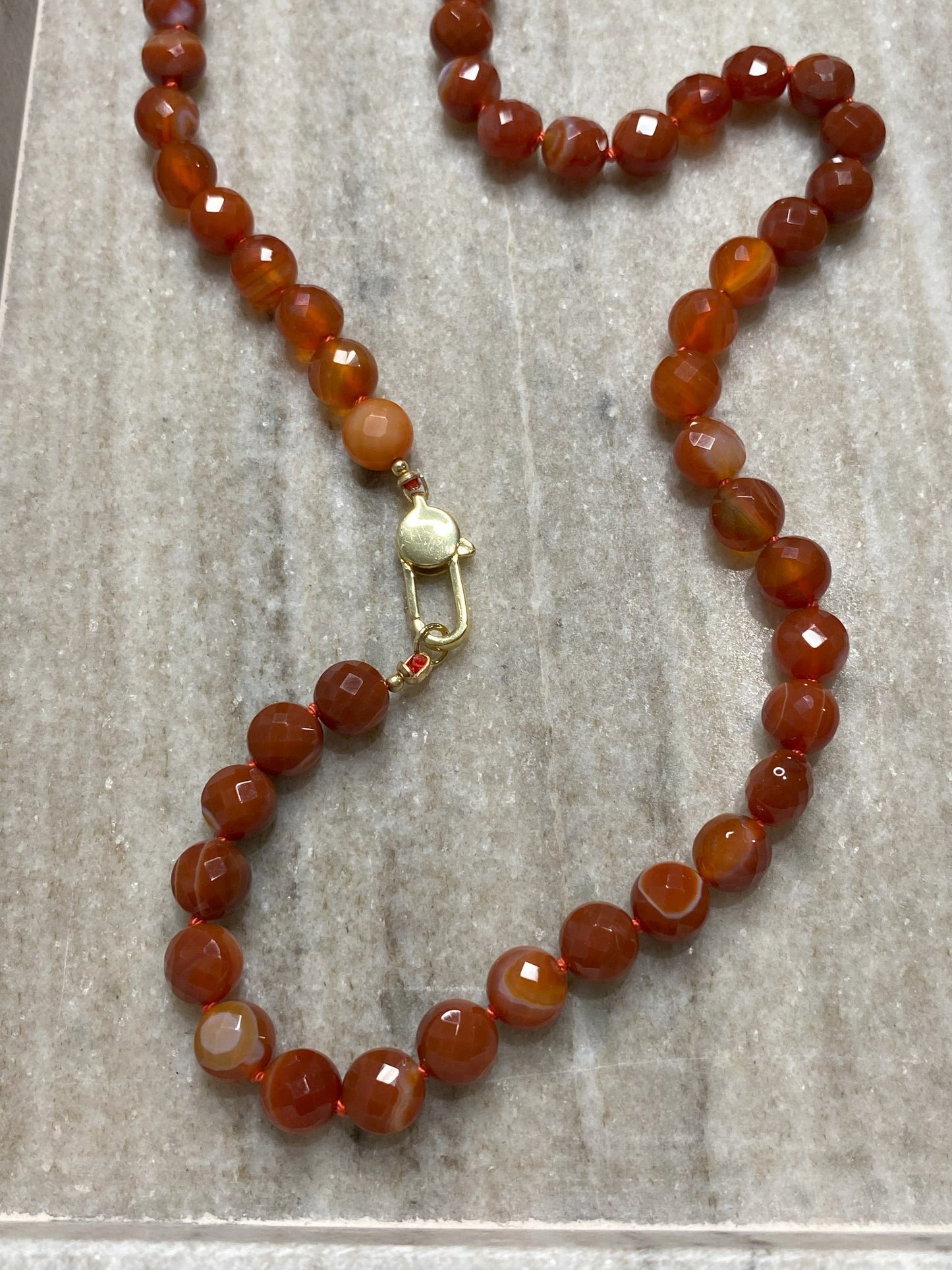 8mm Faceted Orange Banded Agate Necklace