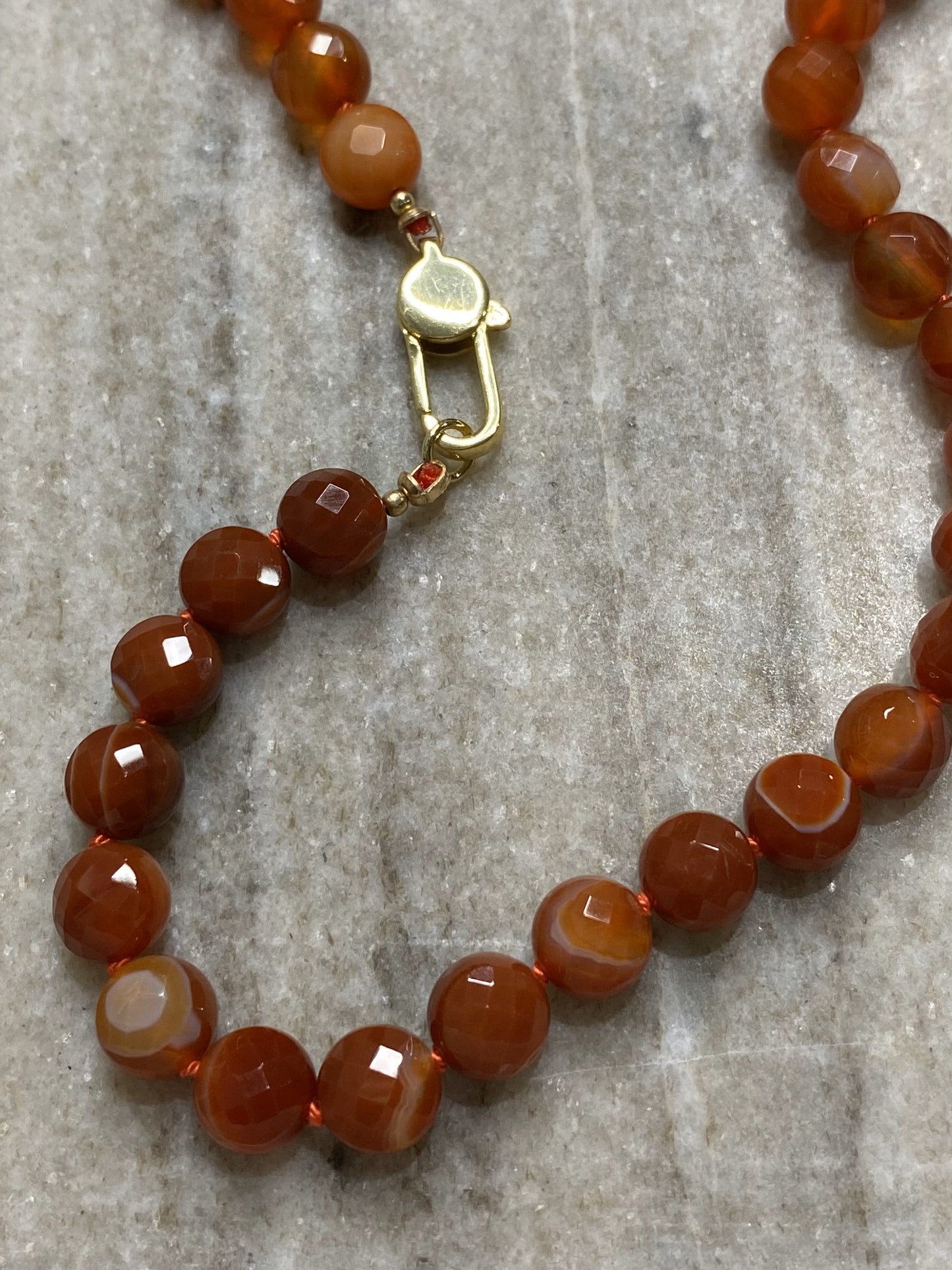 8mm Faceted Orange Banded Agate Necklace