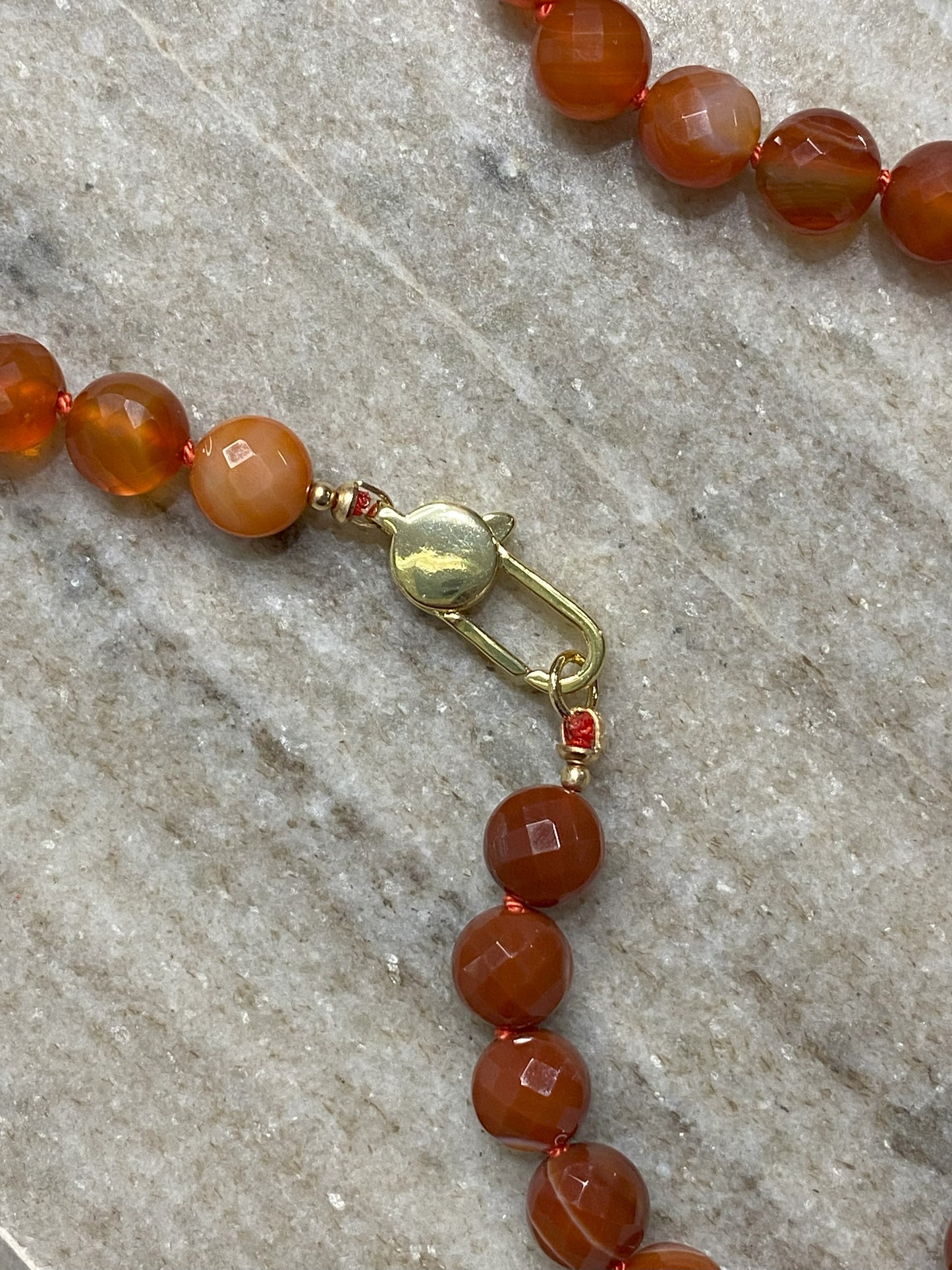 8mm Faceted Orange Banded Agate Necklace