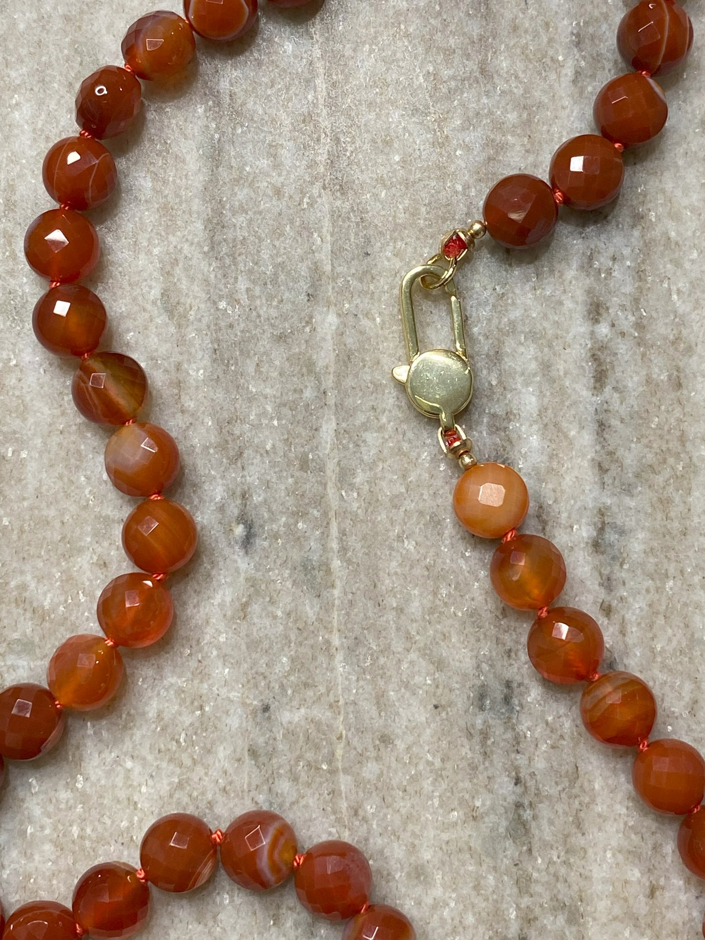 8mm Faceted Orange Banded Agate Necklace
