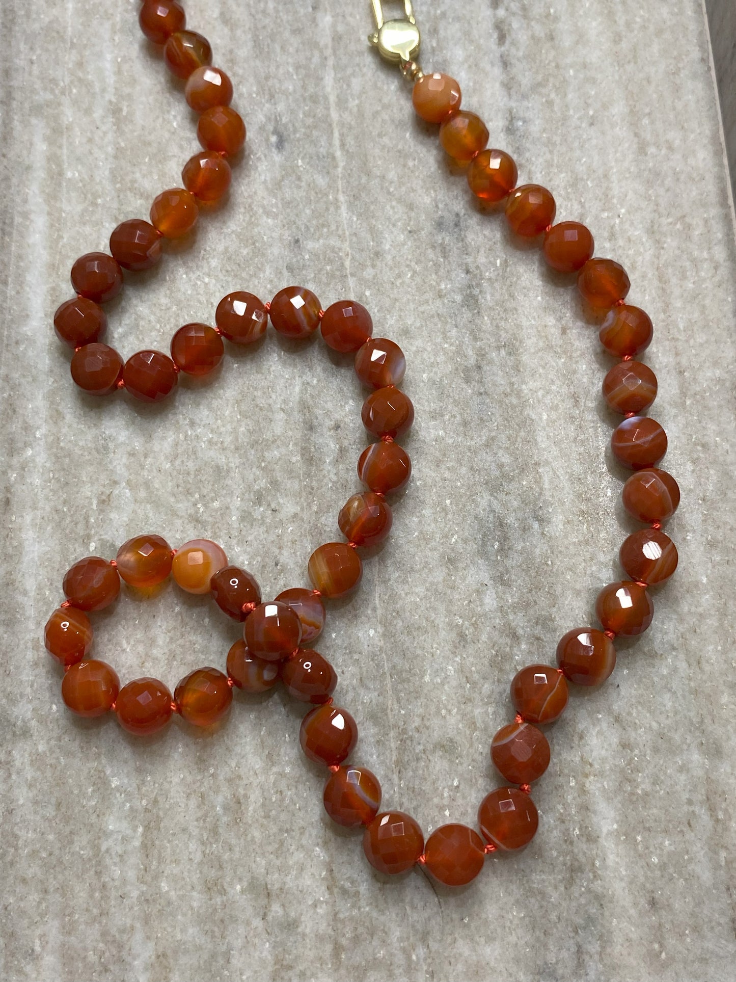 8mm Faceted Orange Banded Agate Necklace
