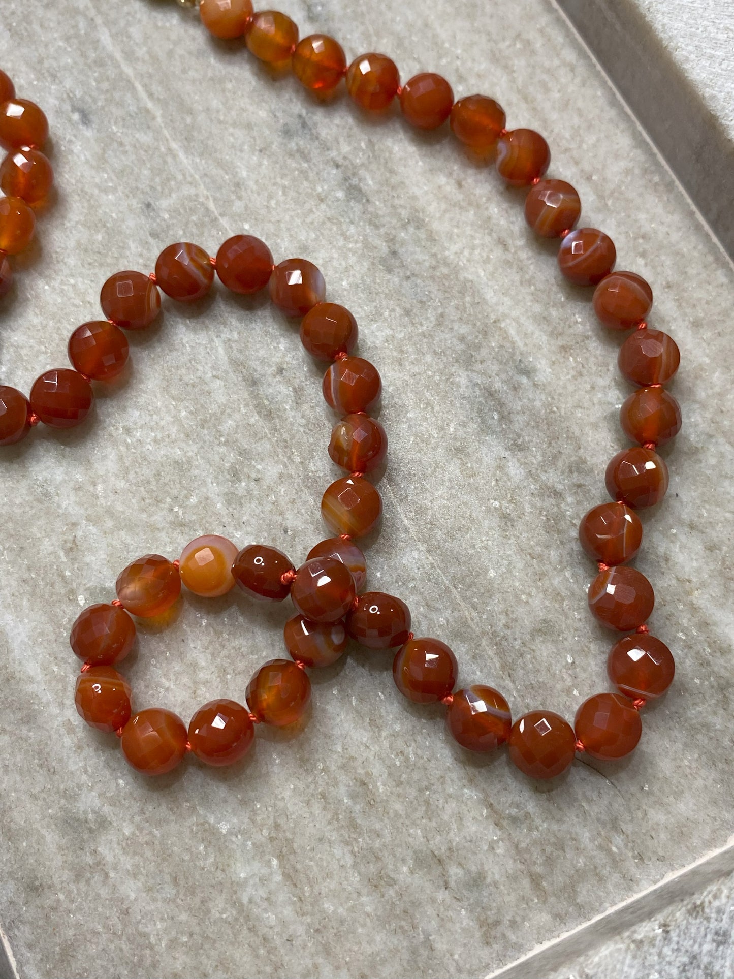 8mm Faceted Orange Banded Agate Necklace