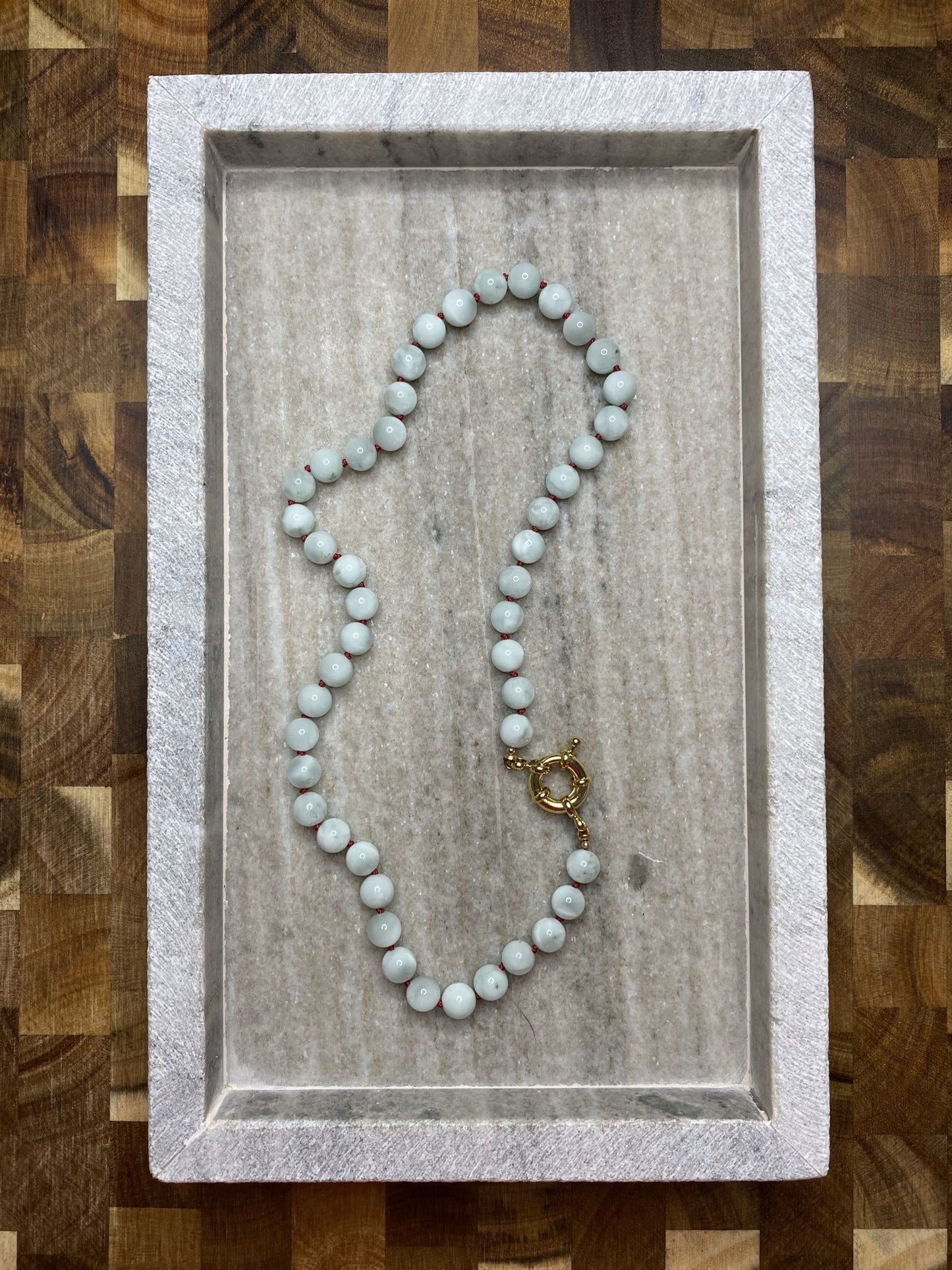8mm Green Moonstone Necklace
