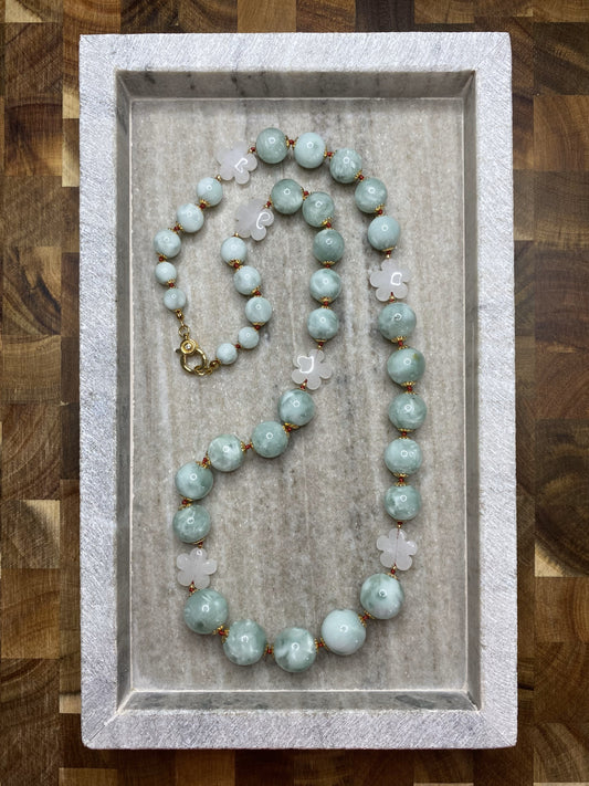 6-14mm Graduated Green Moonstone and Jade Necklace