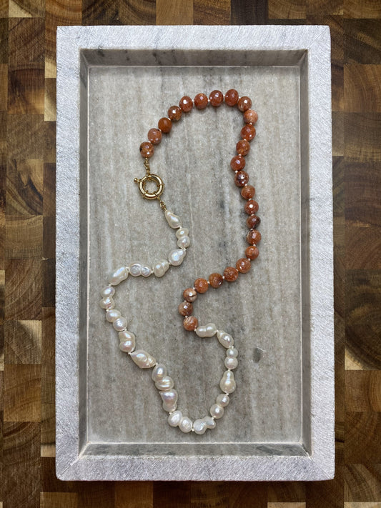 8mm Carnelian and Pearl Half-and-Half Necklace