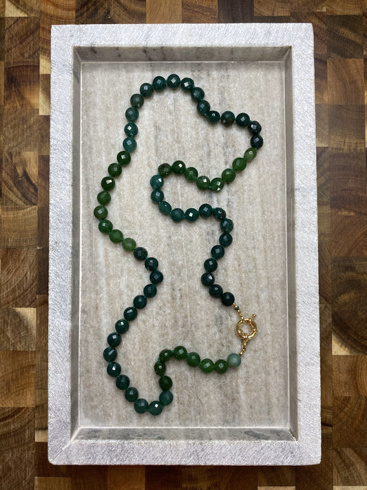 8mm Faceted Green Agate Necklace