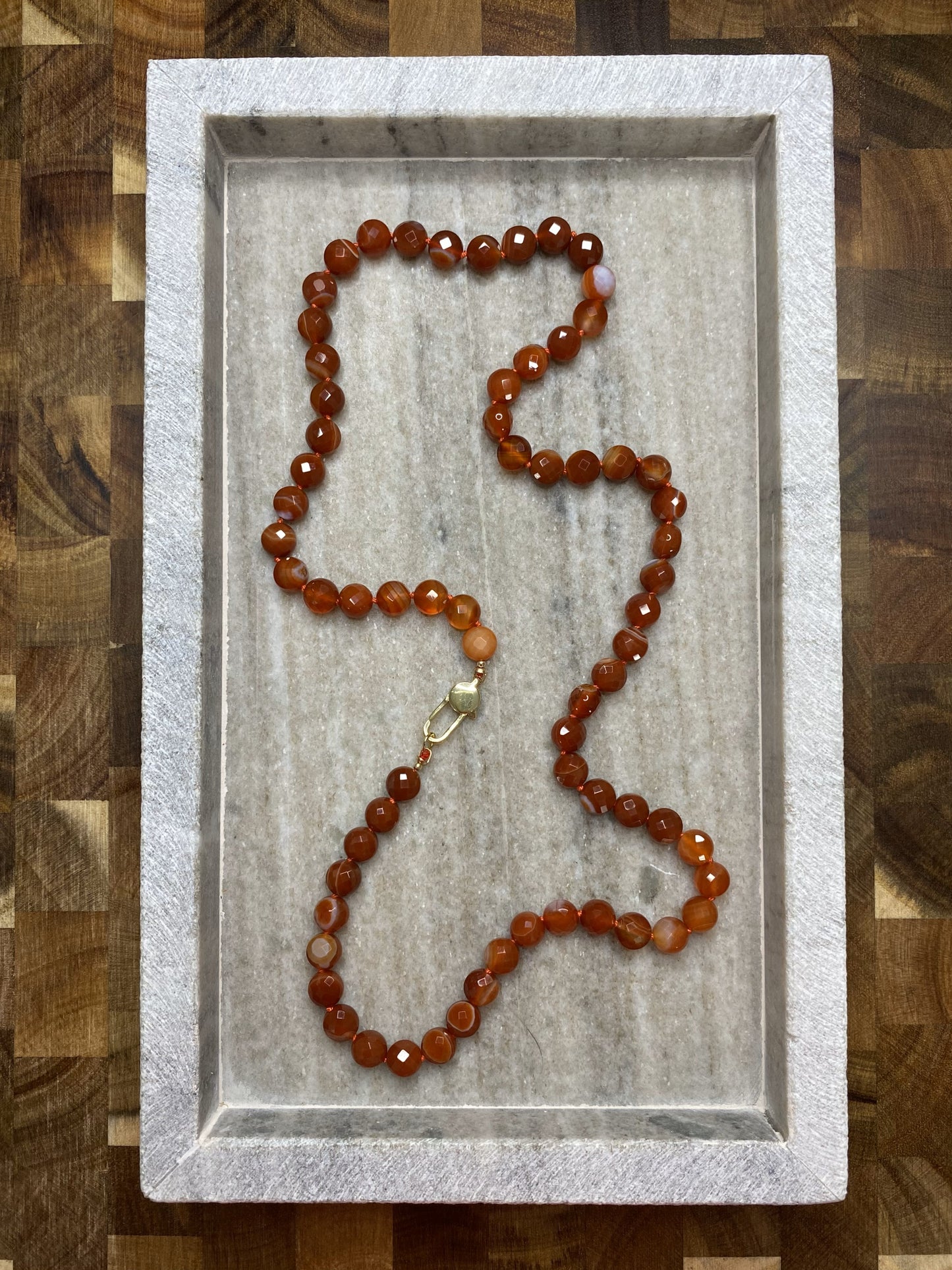 8mm Faceted Orange Banded Agate Necklace
