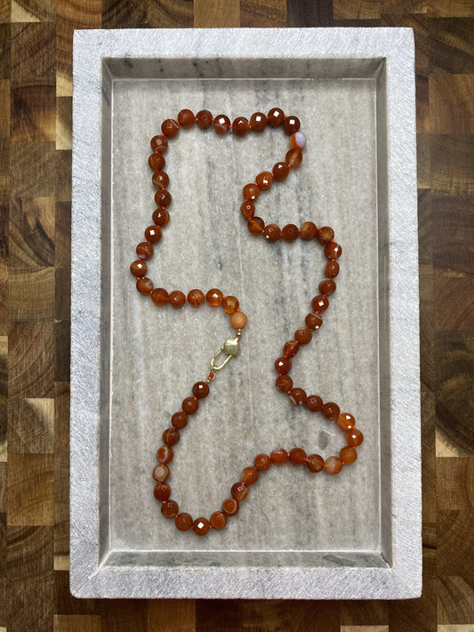 8mm Faceted Orange Banded Agate Necklace