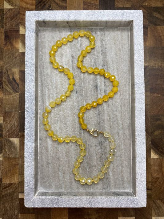 8mm Faceted Yellow Agate Necklace